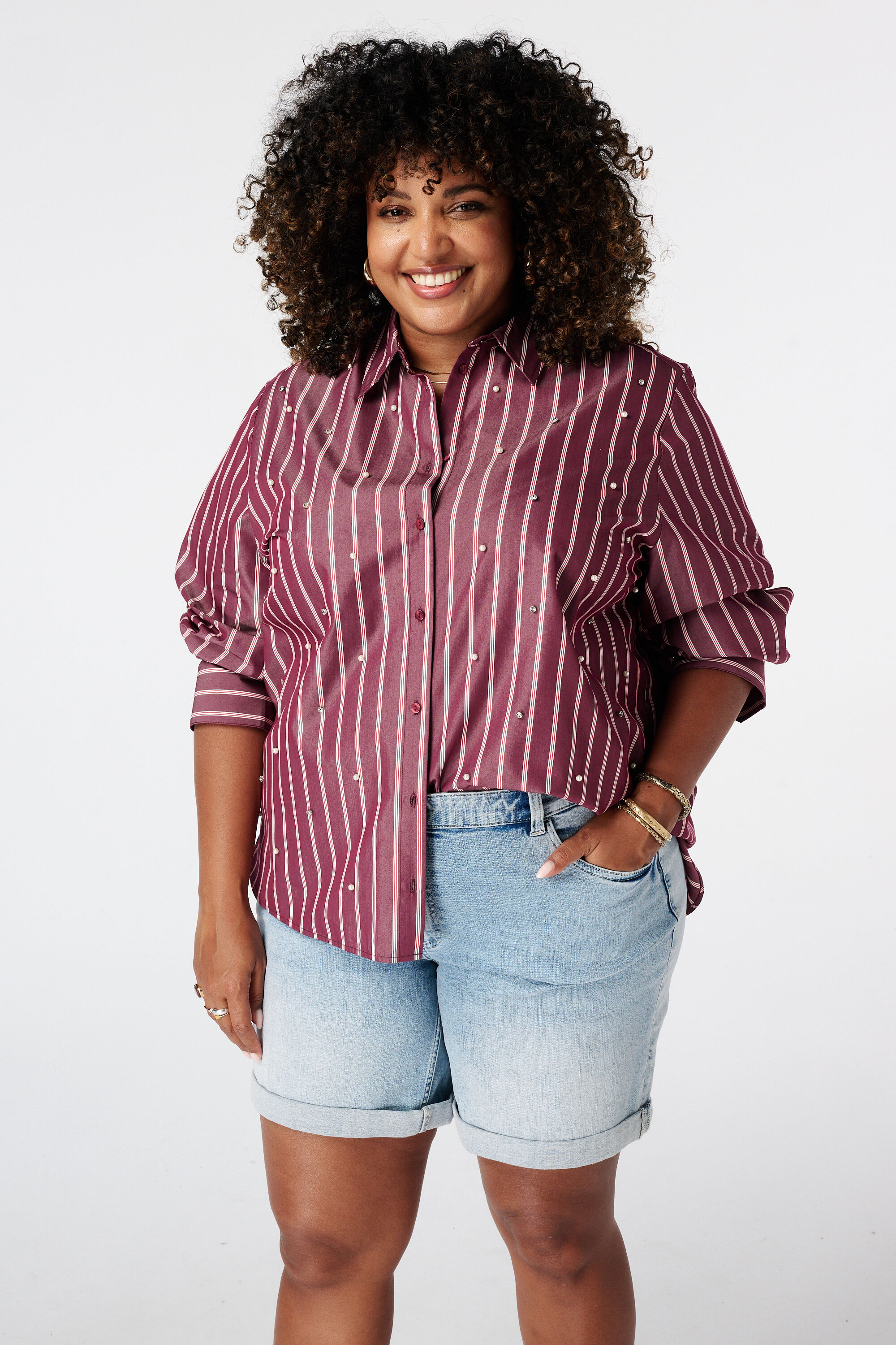 Gestreepte blouse met parels