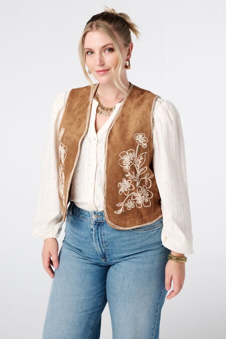Gilet in suède look met broderie Gilet in suède look met broderie