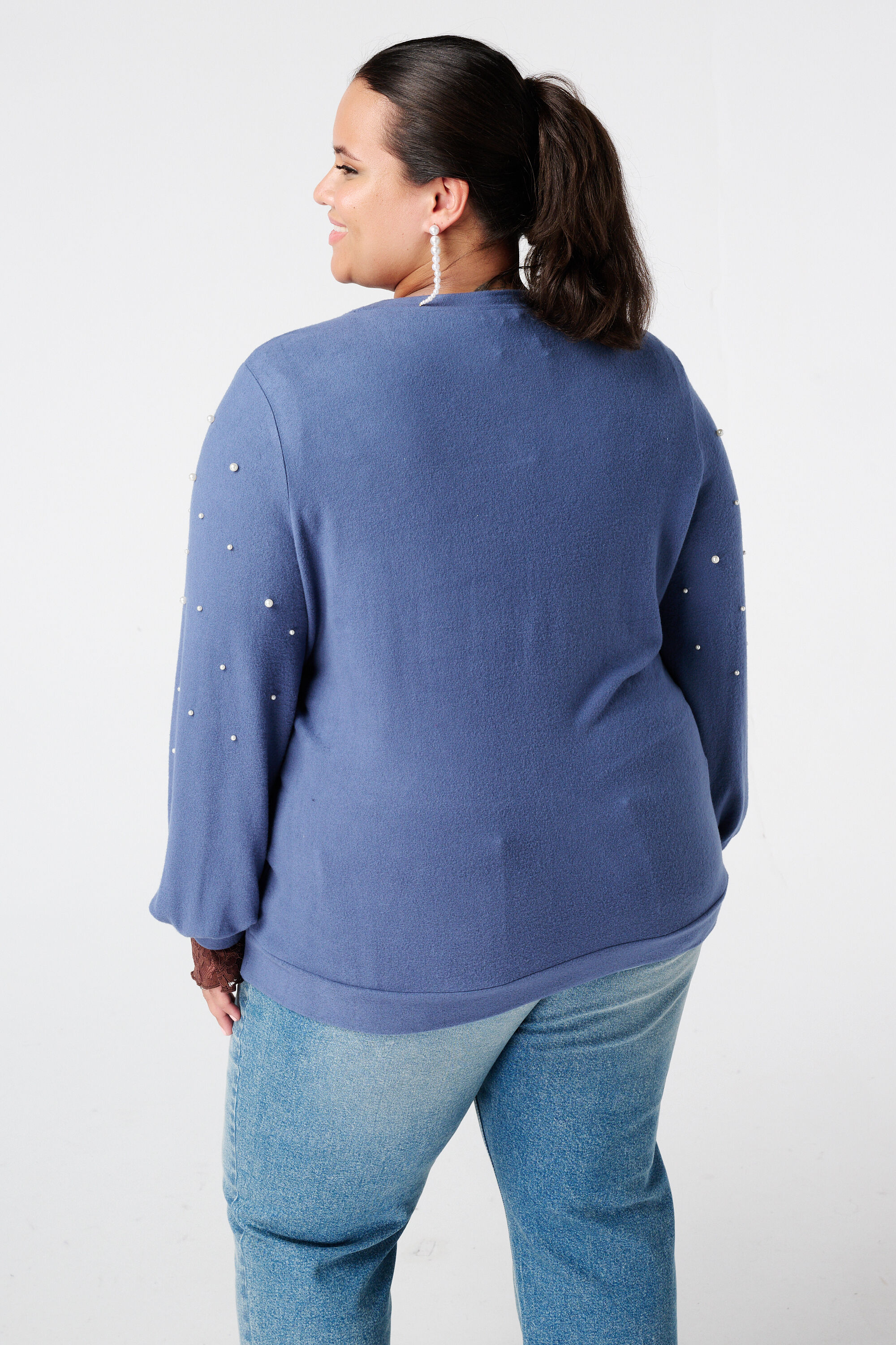 Brushed trui met parel opdruk image number 3