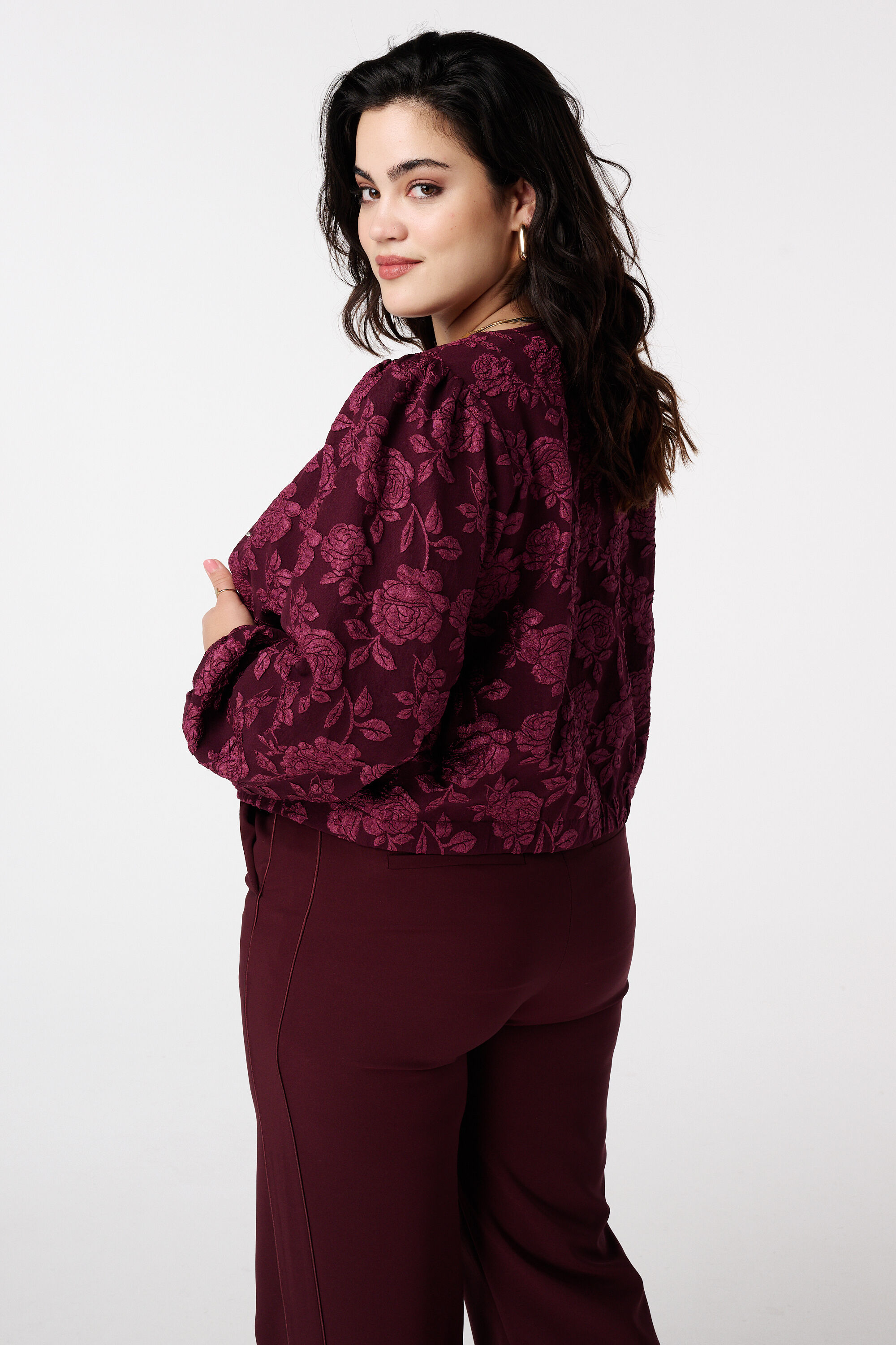 Jacquard bomber jasje met bloemenprint image number 3