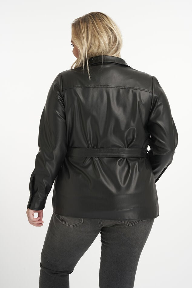 Pu leren jack met strikceintuur image number 3