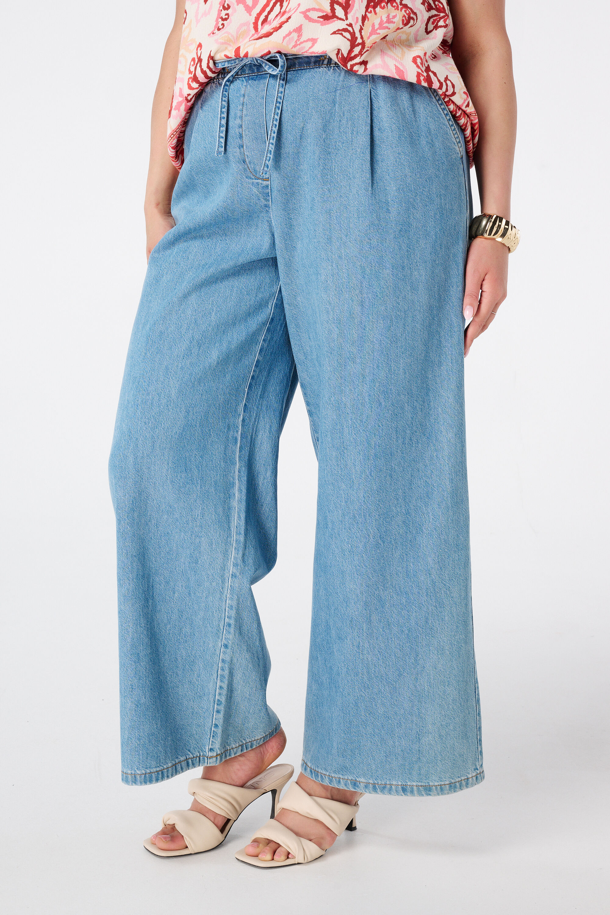 Denim wide leg broek image number 5