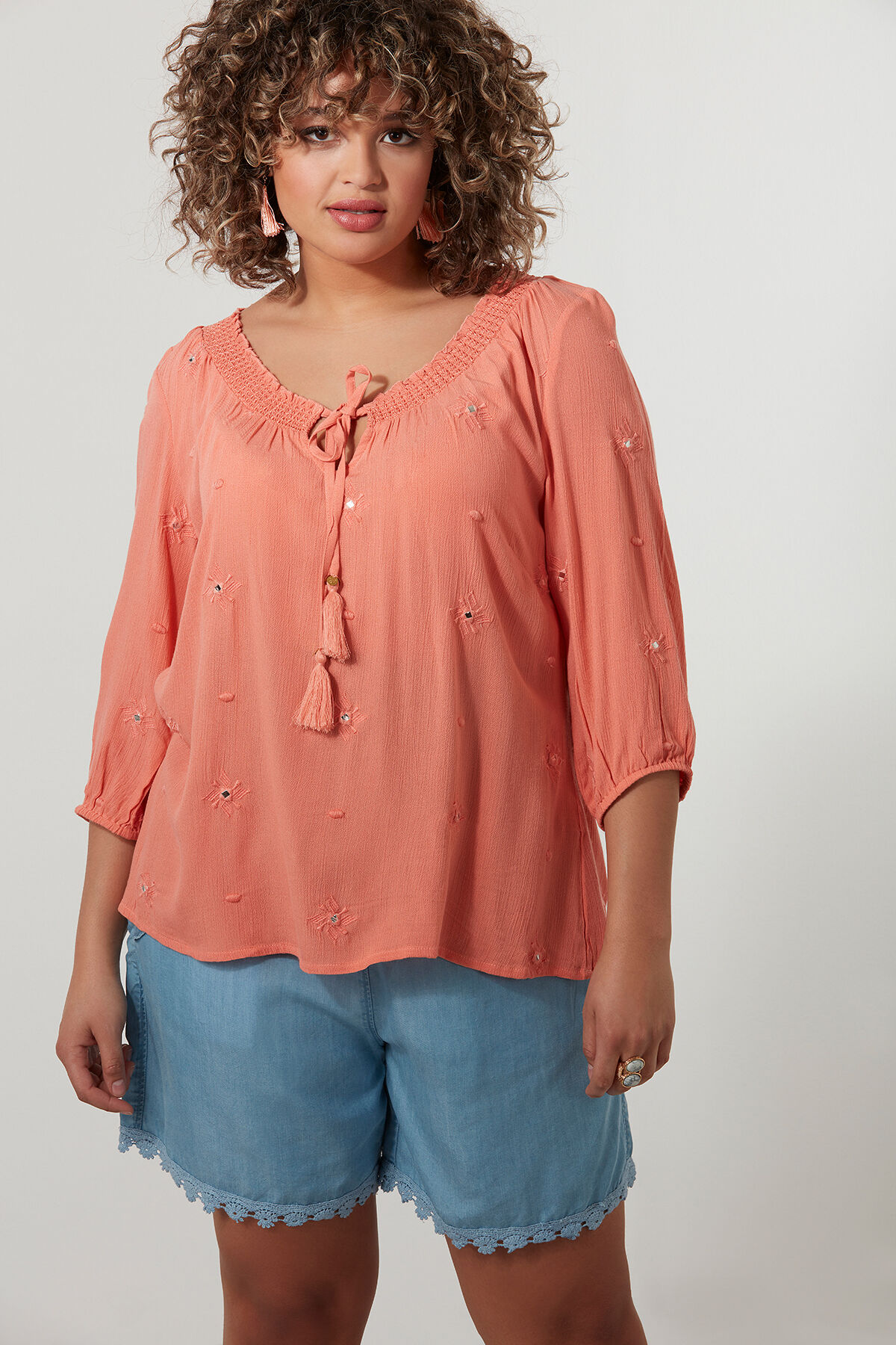 Blouse met gesmokte halslijn image number 0