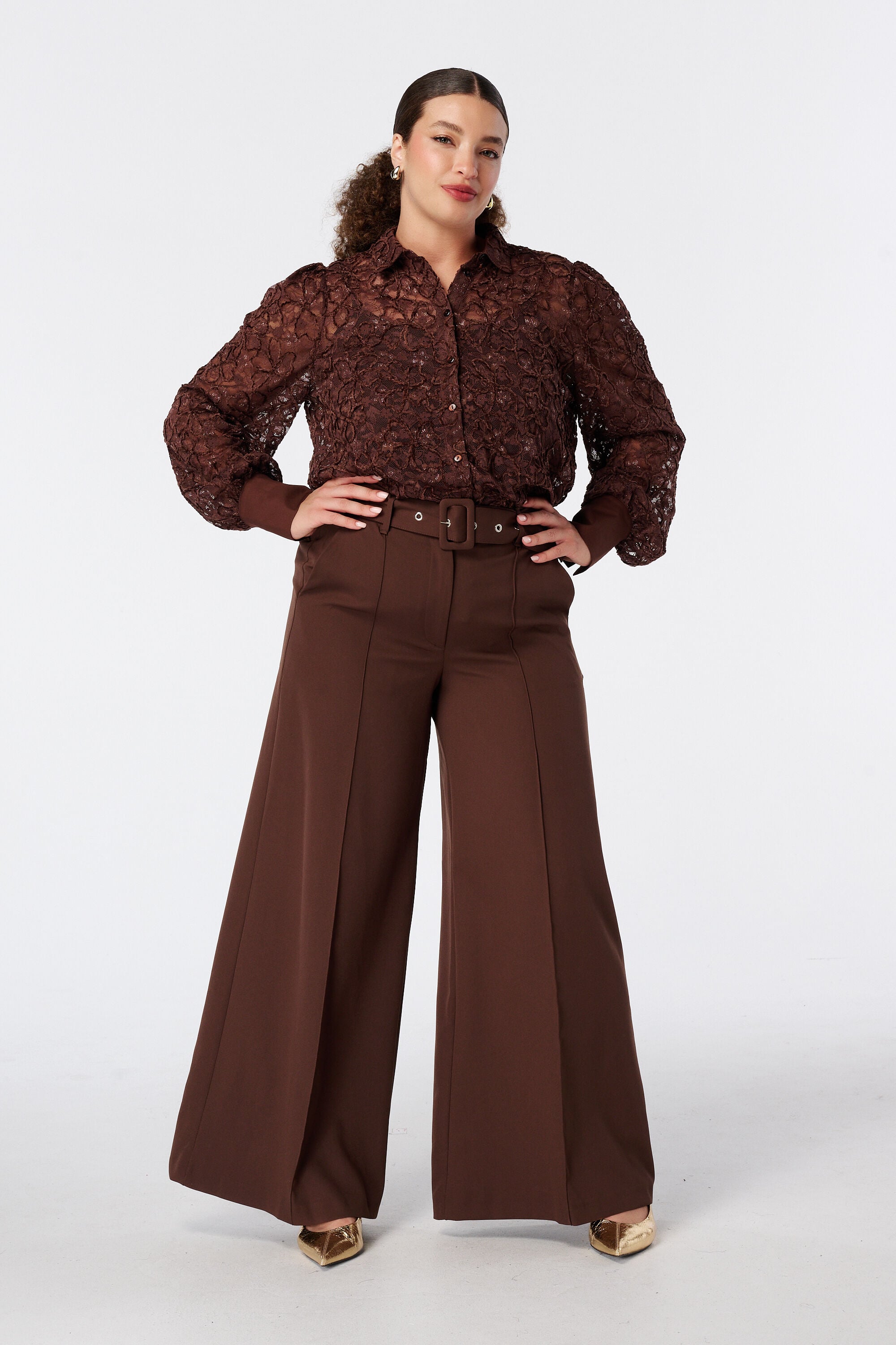 Wide leg pantalon met ceintuur