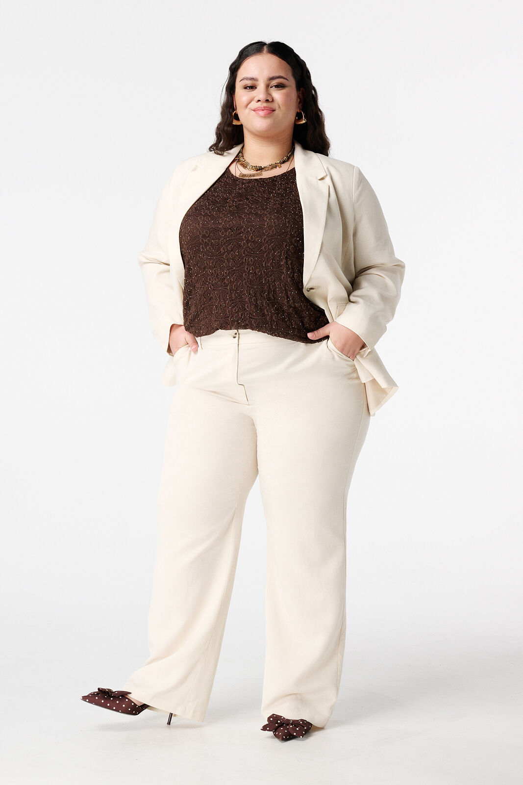 Linnen wide leg broek image number 0