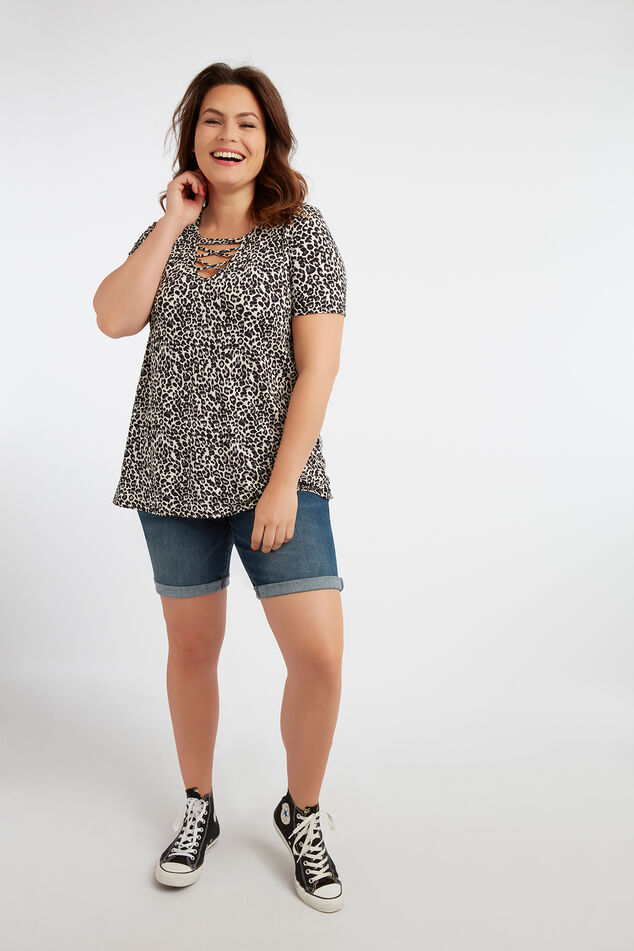 T-shirt met V-inkeping en kruisbandjes image number 0