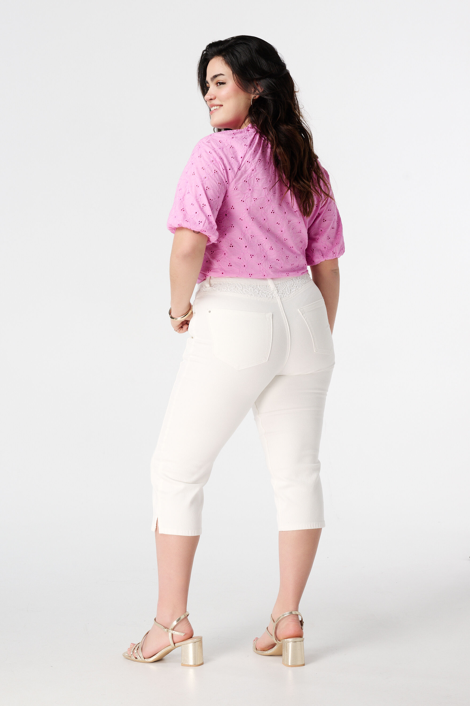 Denim capri met kantdetail image number 3