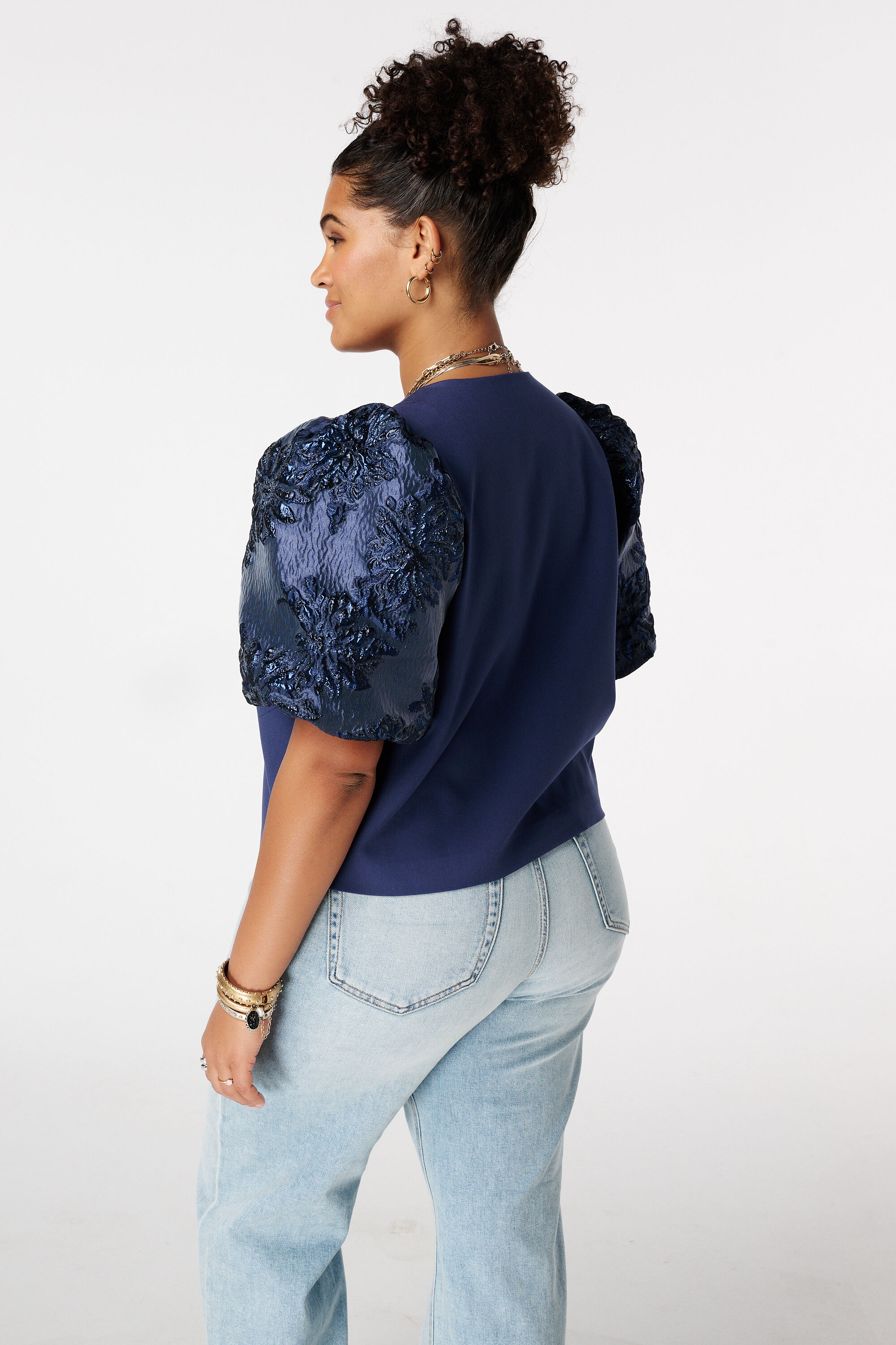 Top met jacquard mouwen image number 3