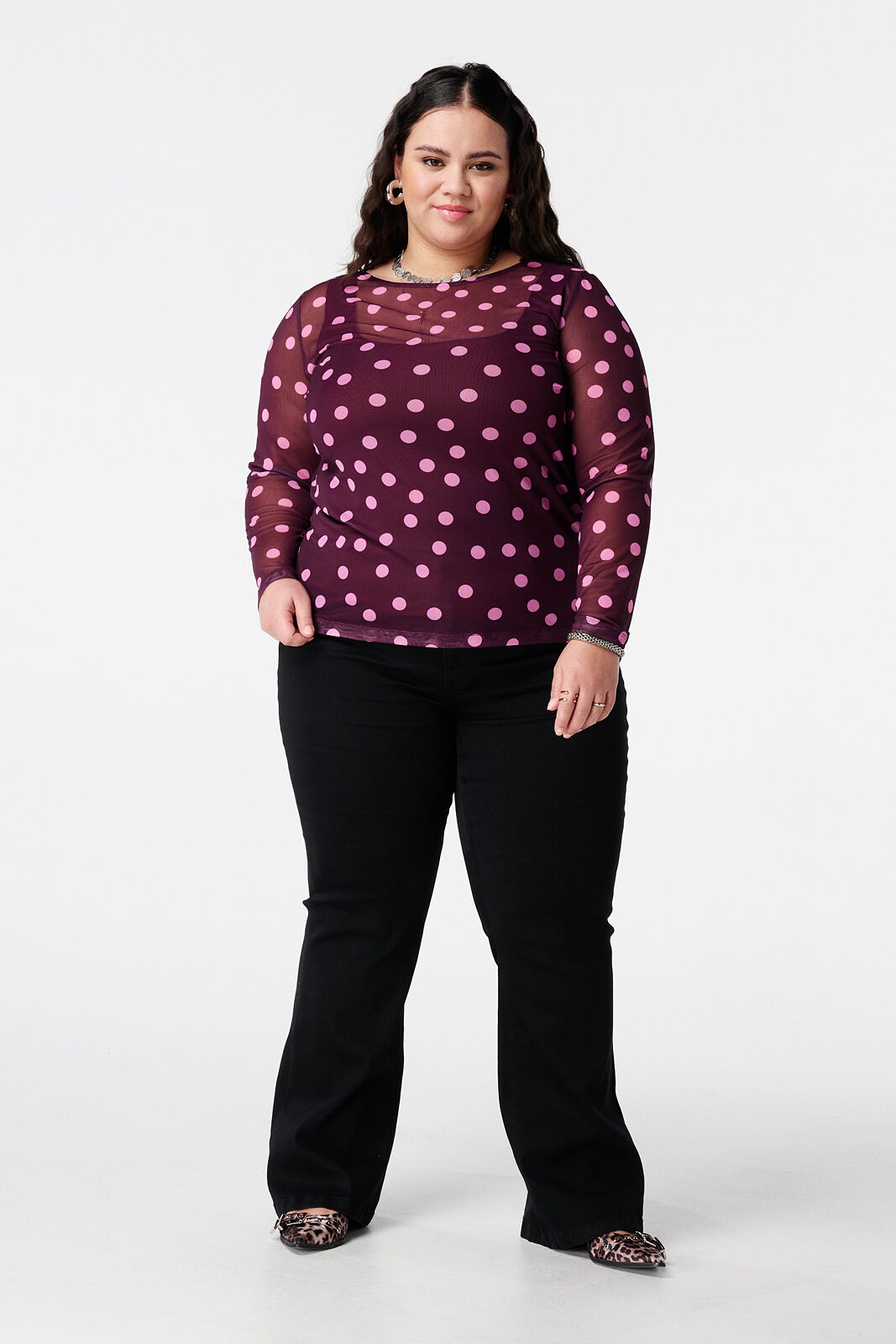 Polka dot mesh top image number 5