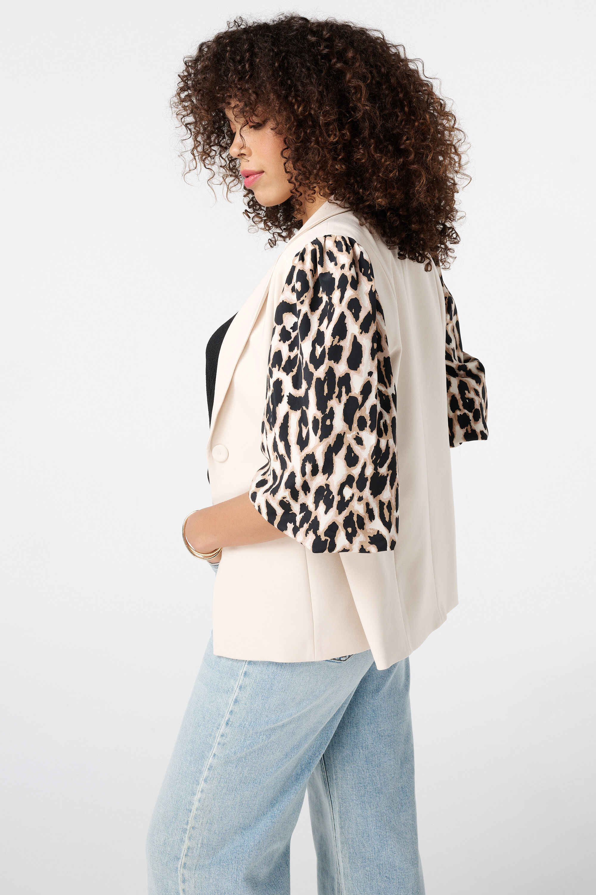 Blazer met panterprint pofmouwen image number 3