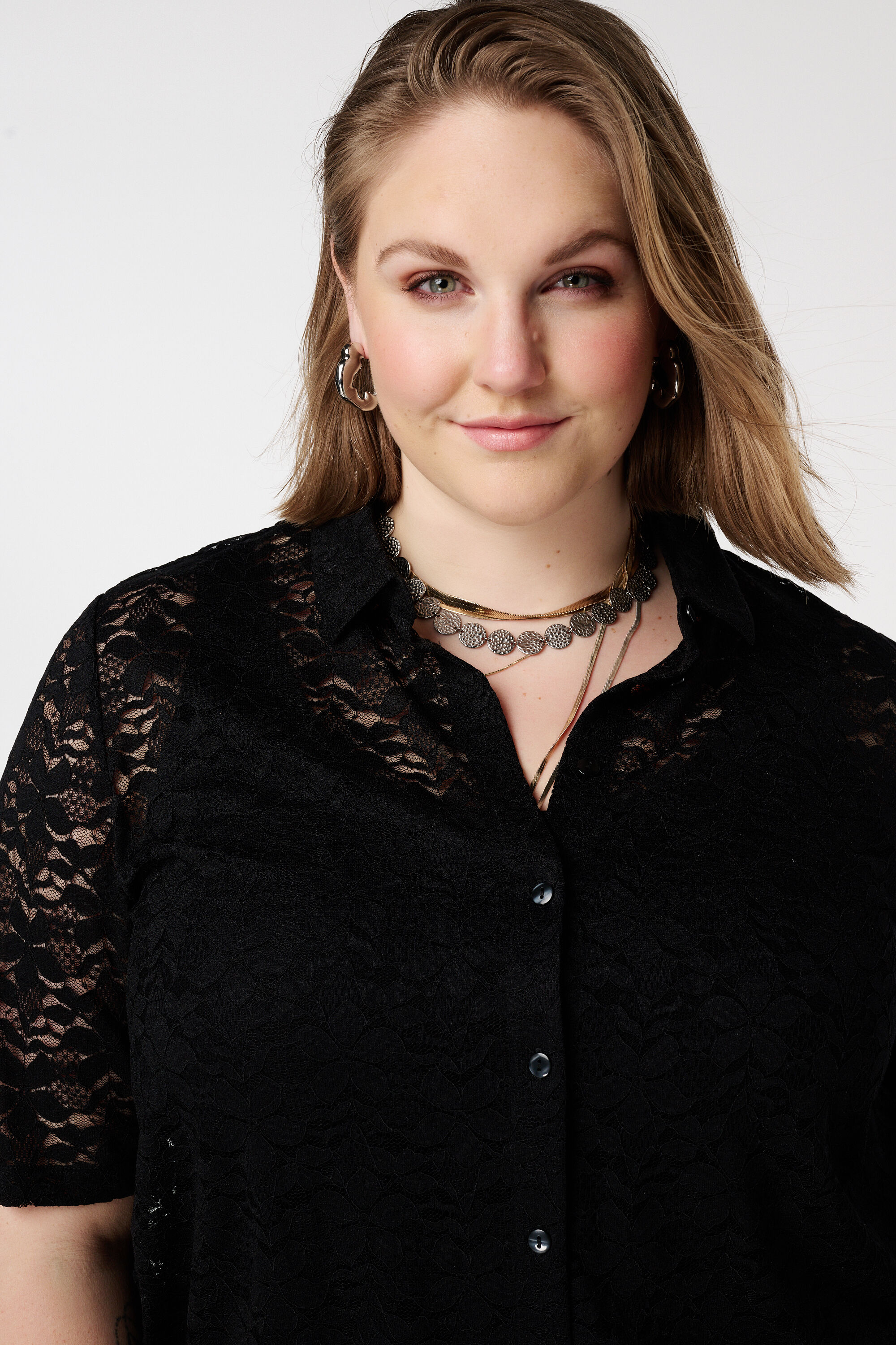 Kanten top met korte mouwen image number 4