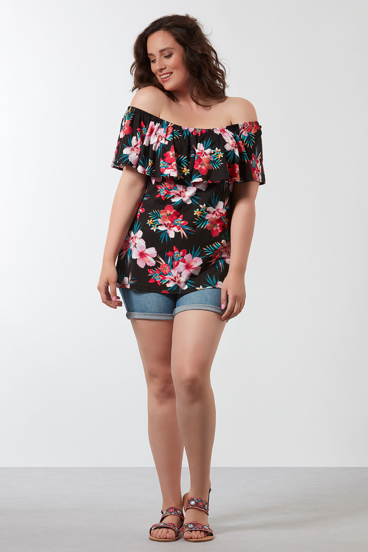 Off-shoulder top met bloemenprint image number 3