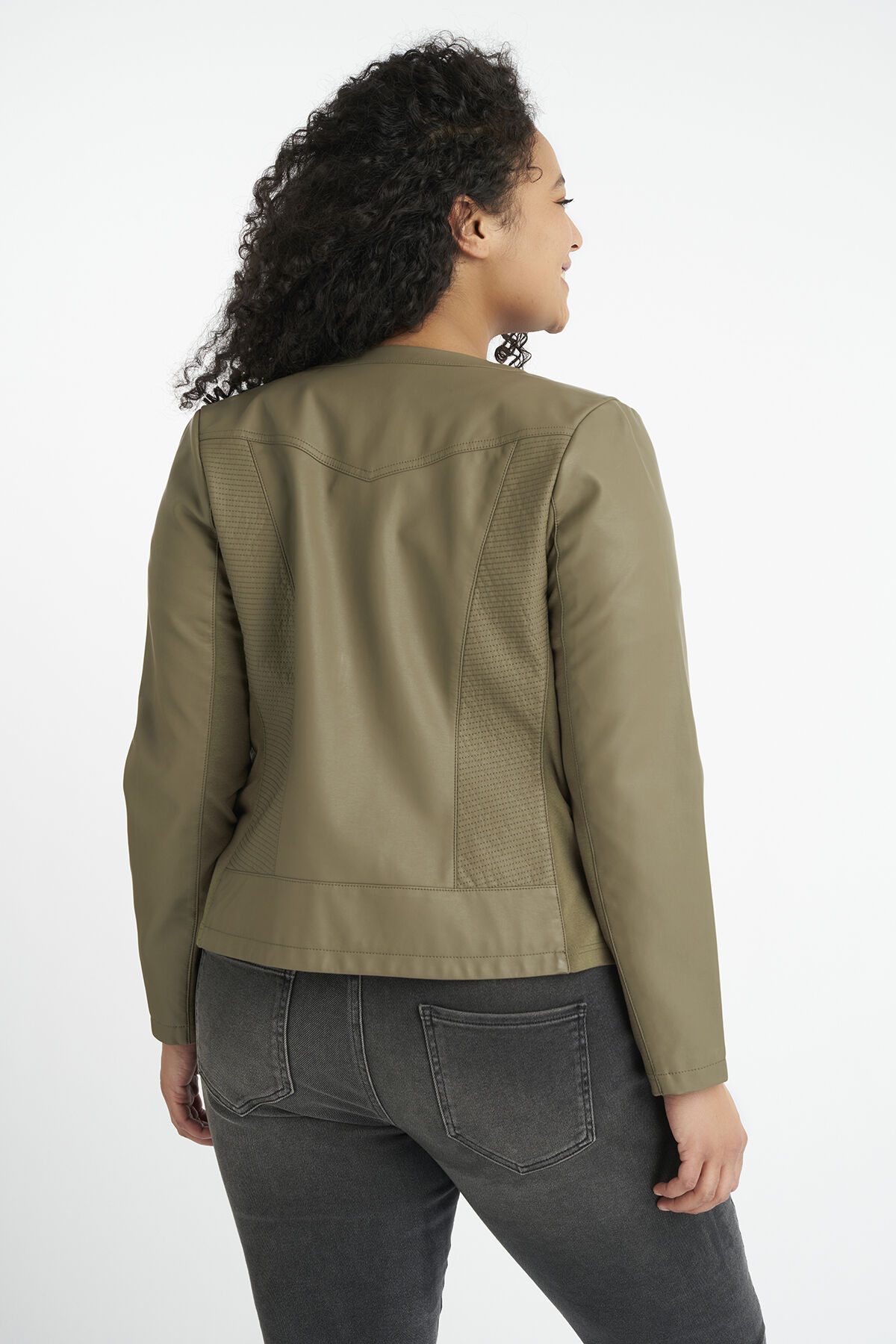 Imitatieleren bikerjack met ronde hals image number 3