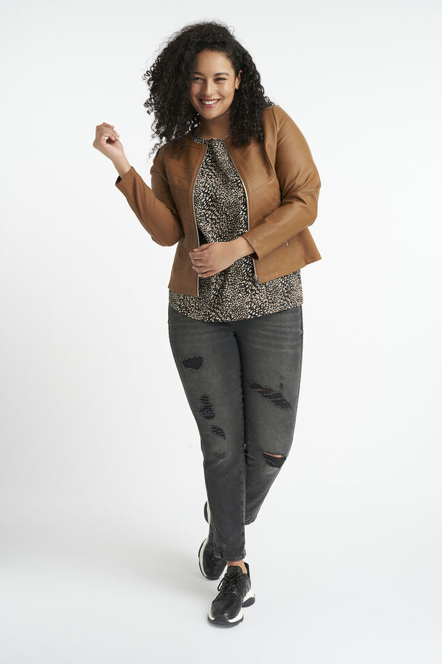 Imitatieleren bikerjack met ronde hals image number 5