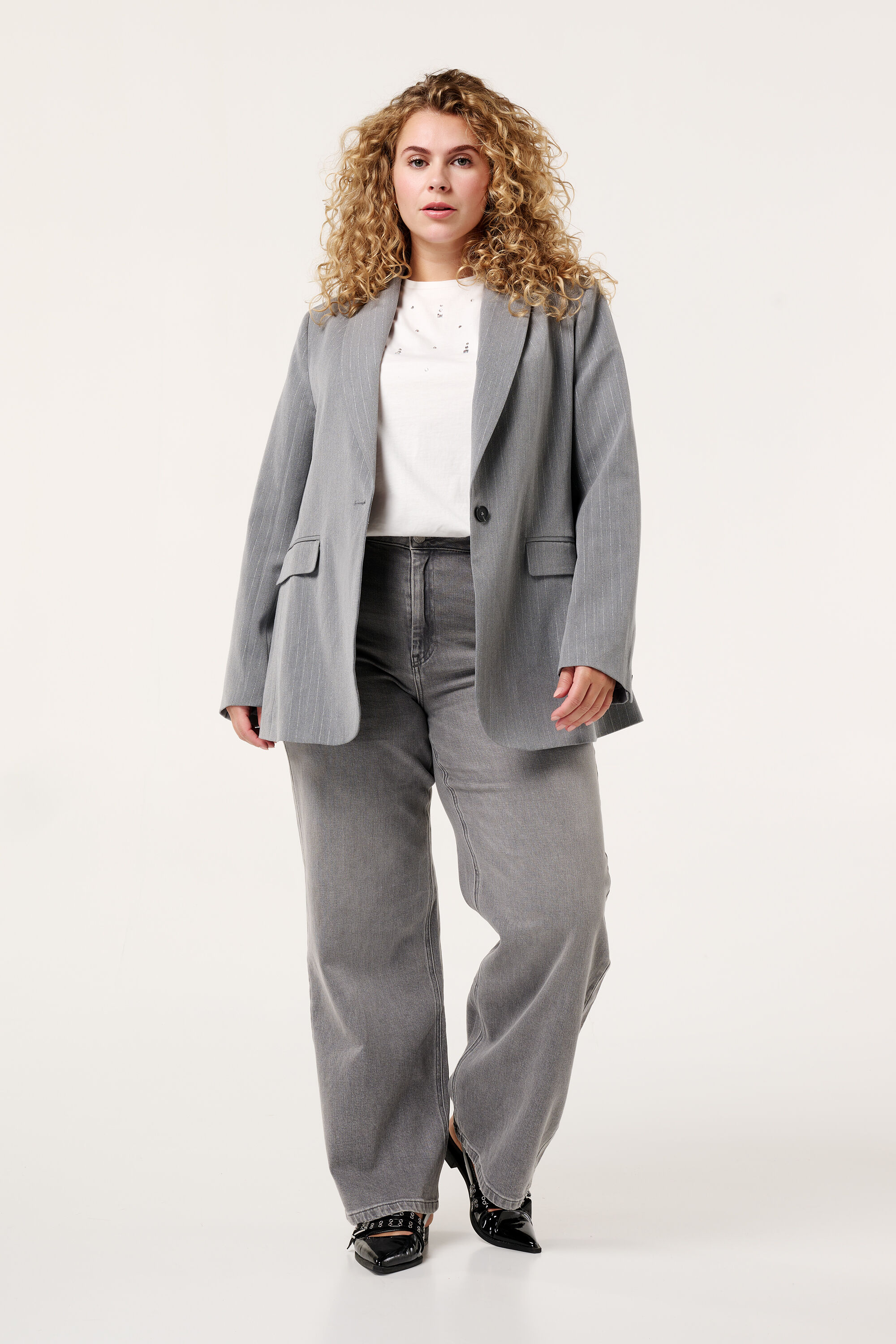 Blazer met lurex krijtstrepen image number 5