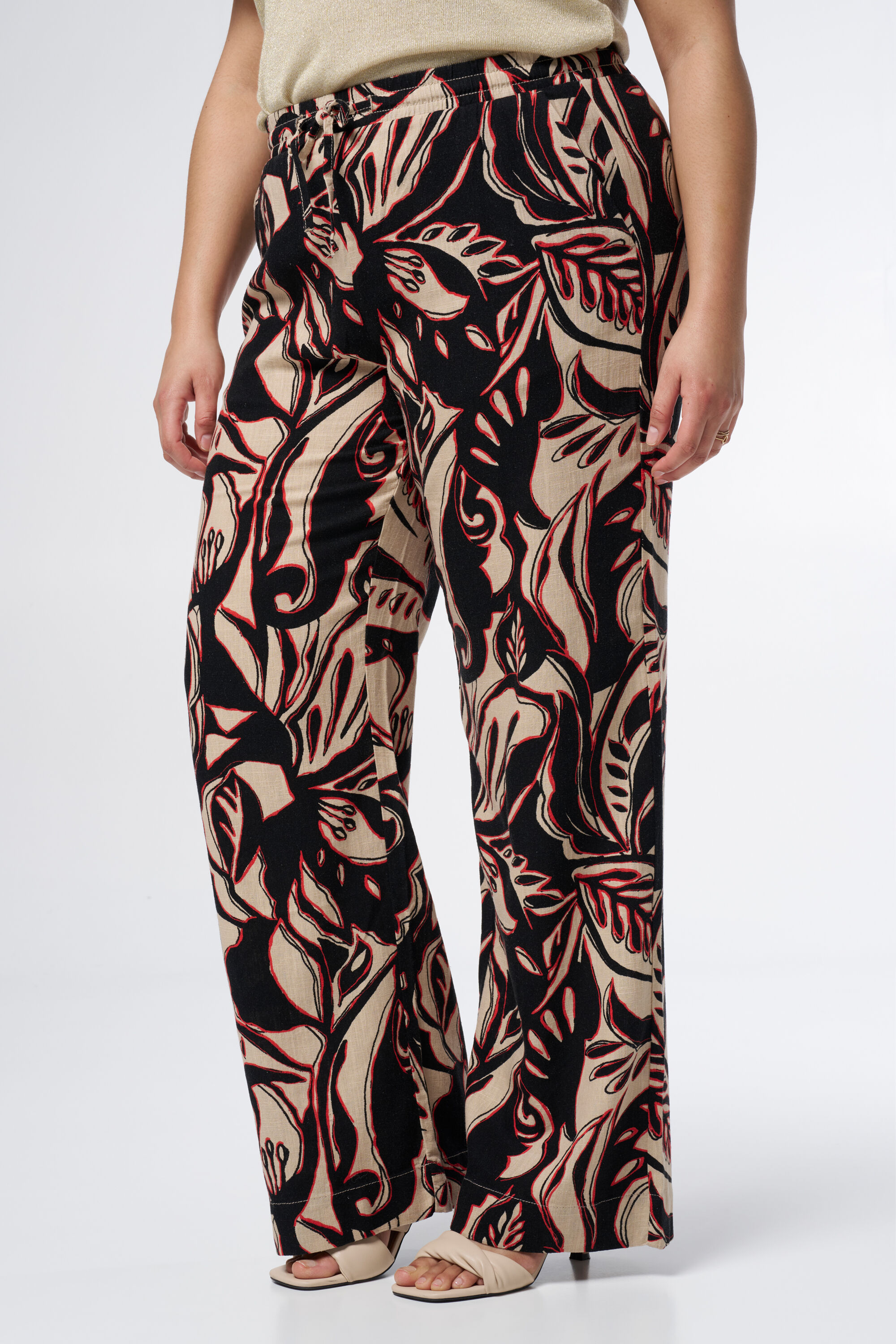Linnen broek met elastische taille en print image number 5