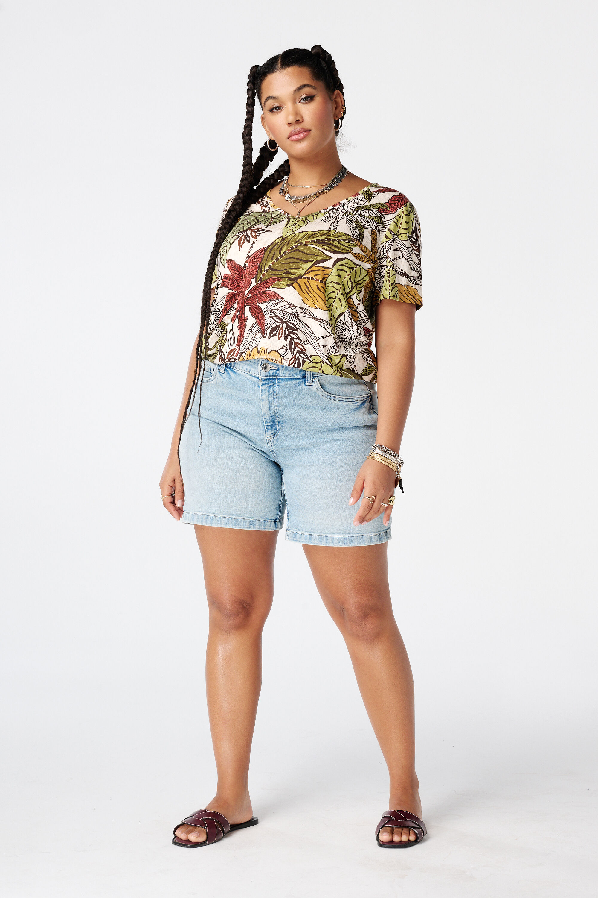 Top met print en V hals image number 5
