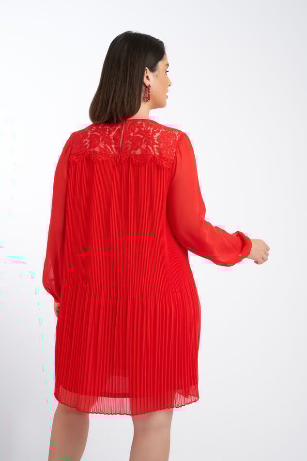 Plissé jurk met kant image number 3