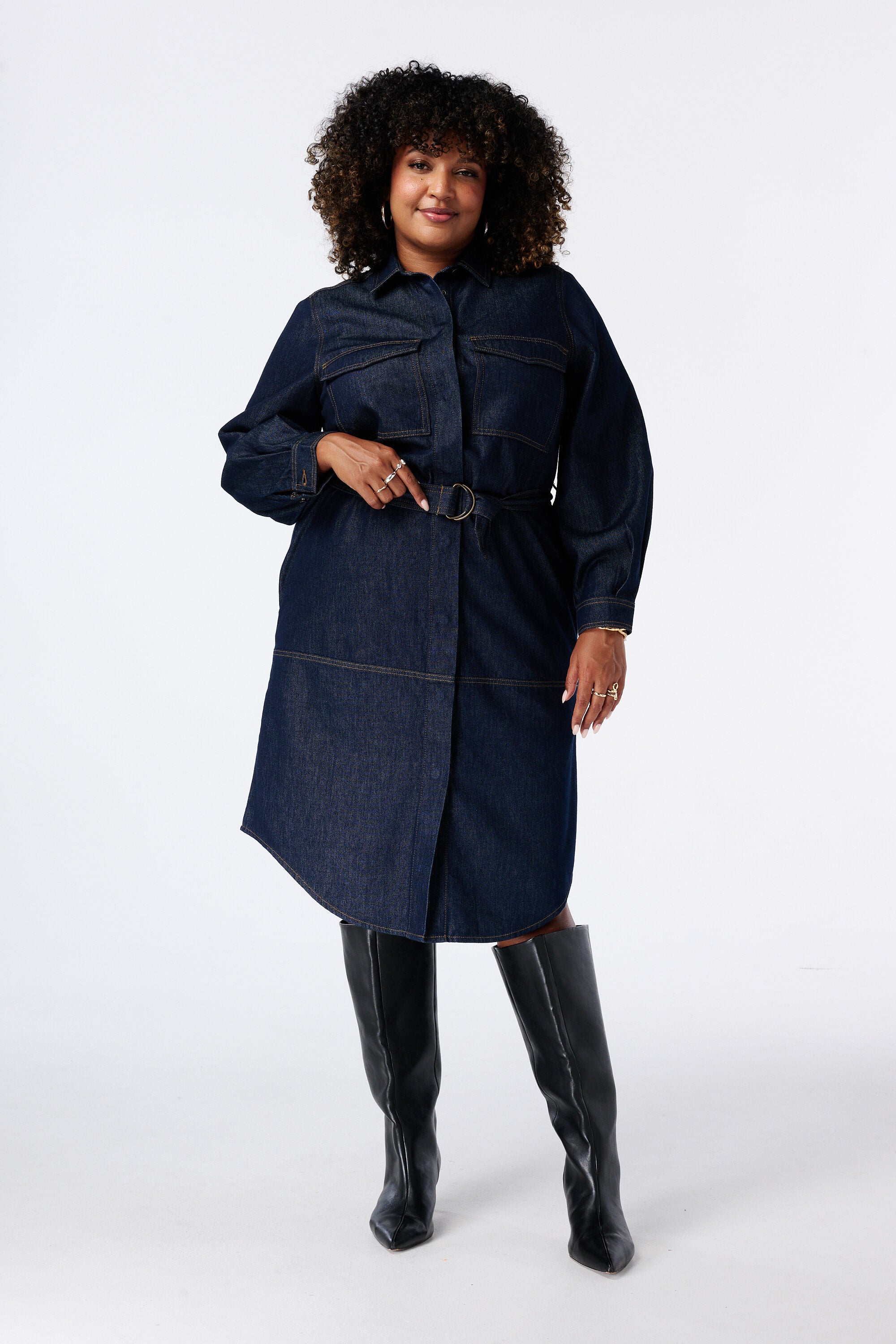 Denim jurk met ceintuur image number 5
