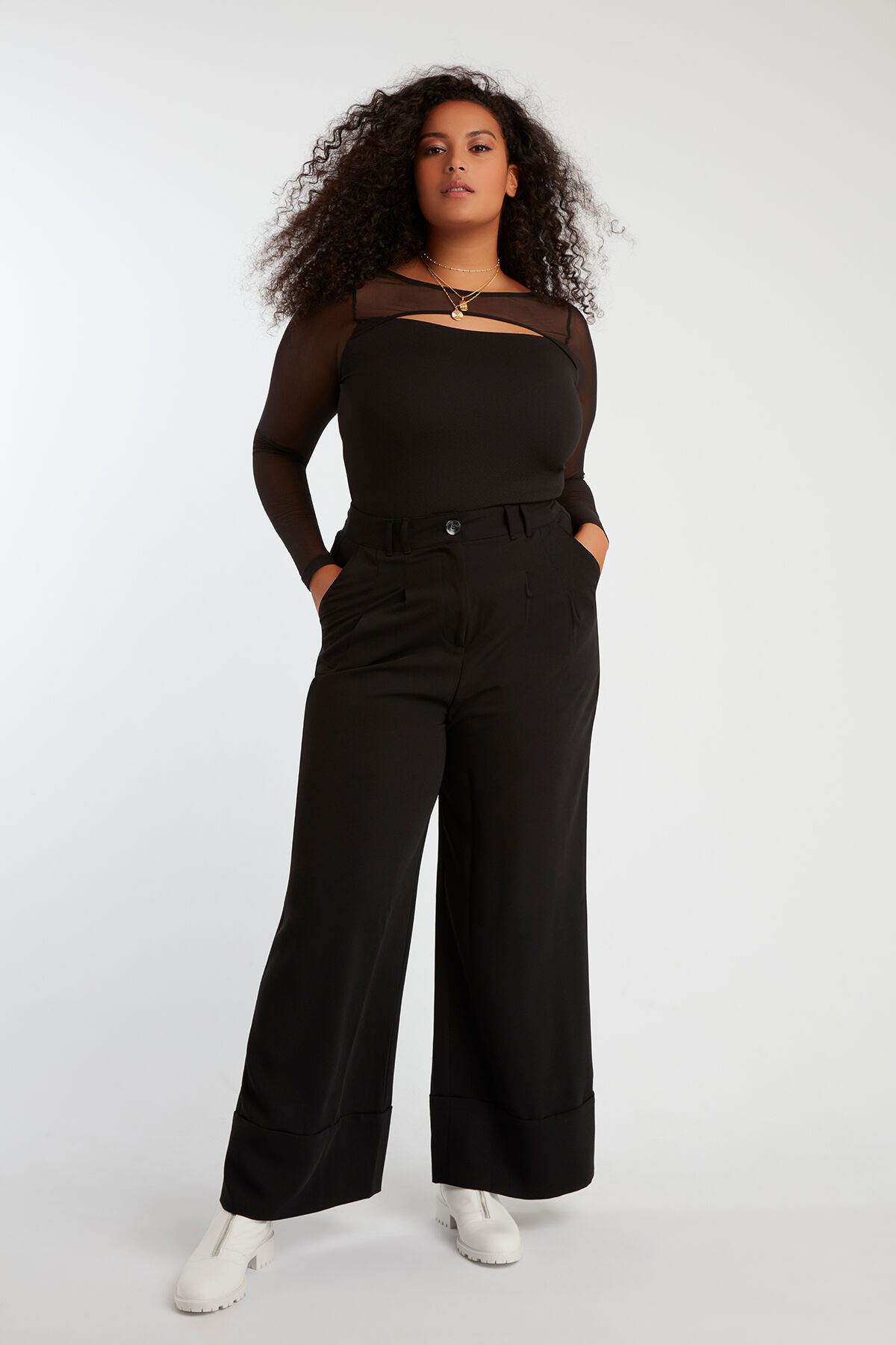 Wijde broek met bandplooien image number 3