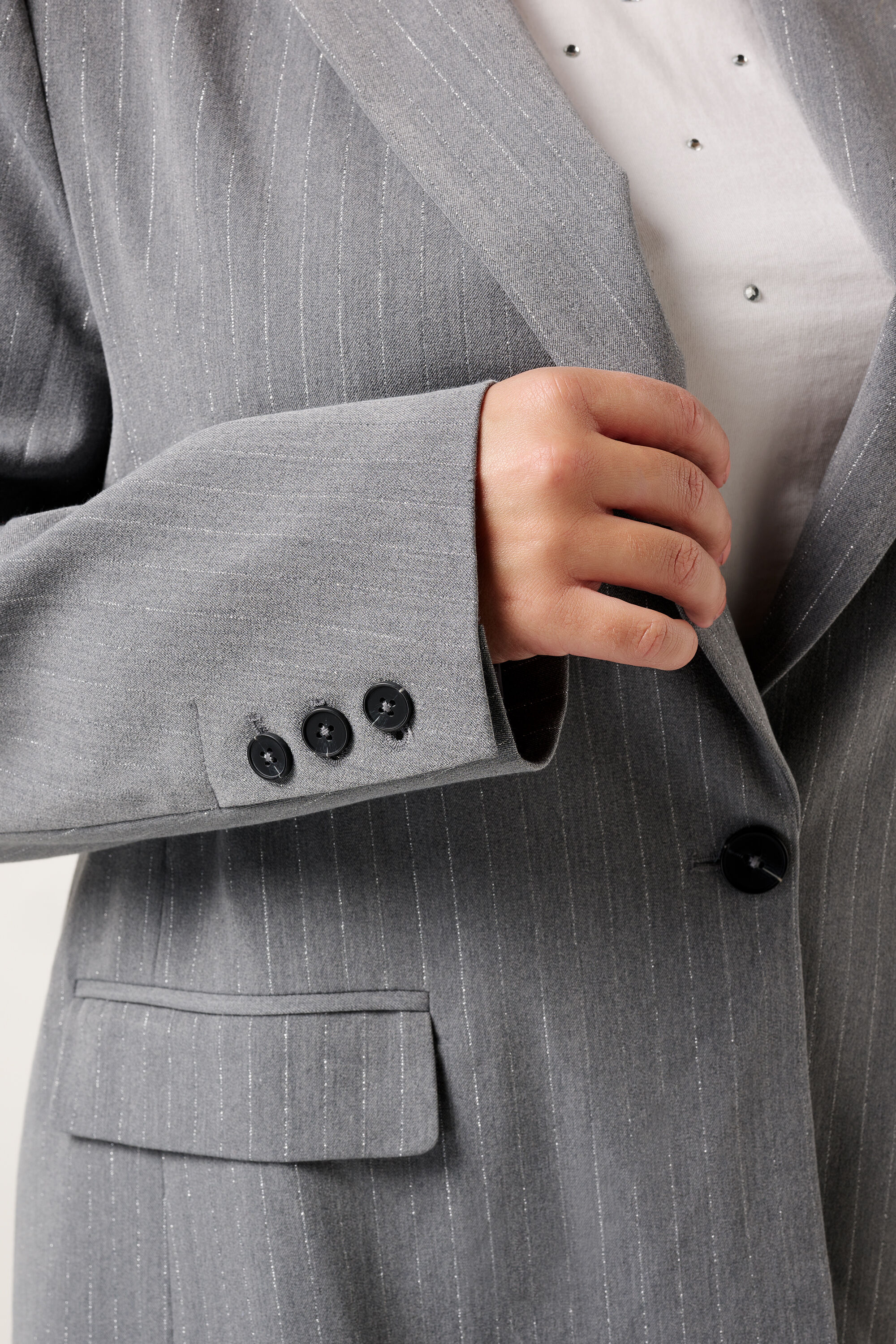 Blazer met lurex krijtstrepen image number 4