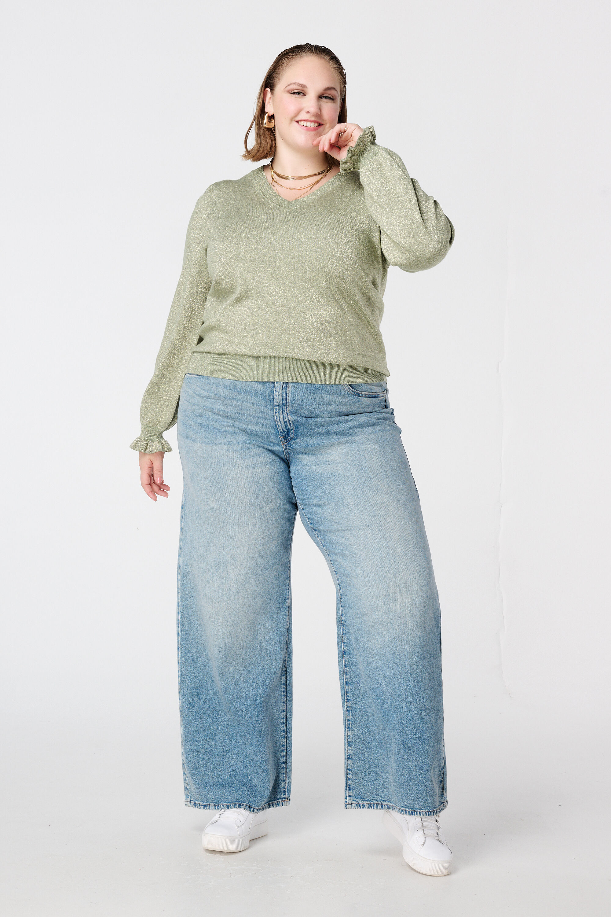 Lurex trui met ruffle mouw image number 5