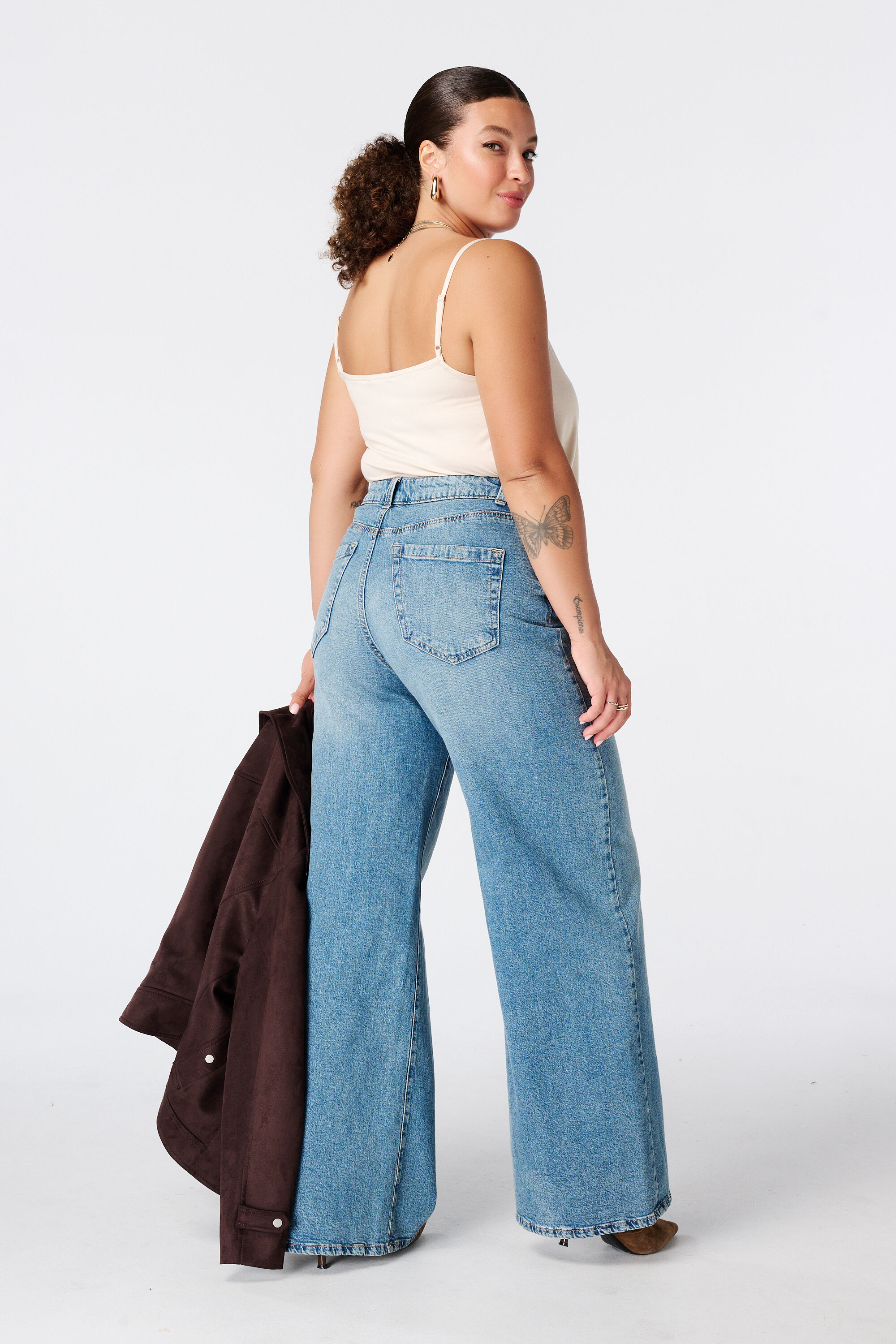 Wide leg jeans met hoge taille image number 1