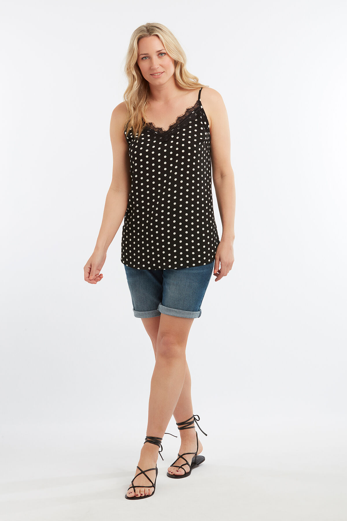 Mouwloze top met stippenprint image number 3