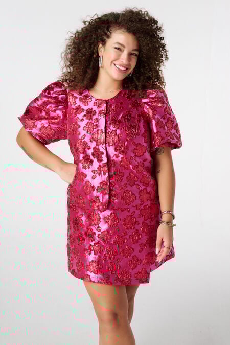 Glitter jacquard top met pofmouwen Glitter jacquard top met pofmouwen