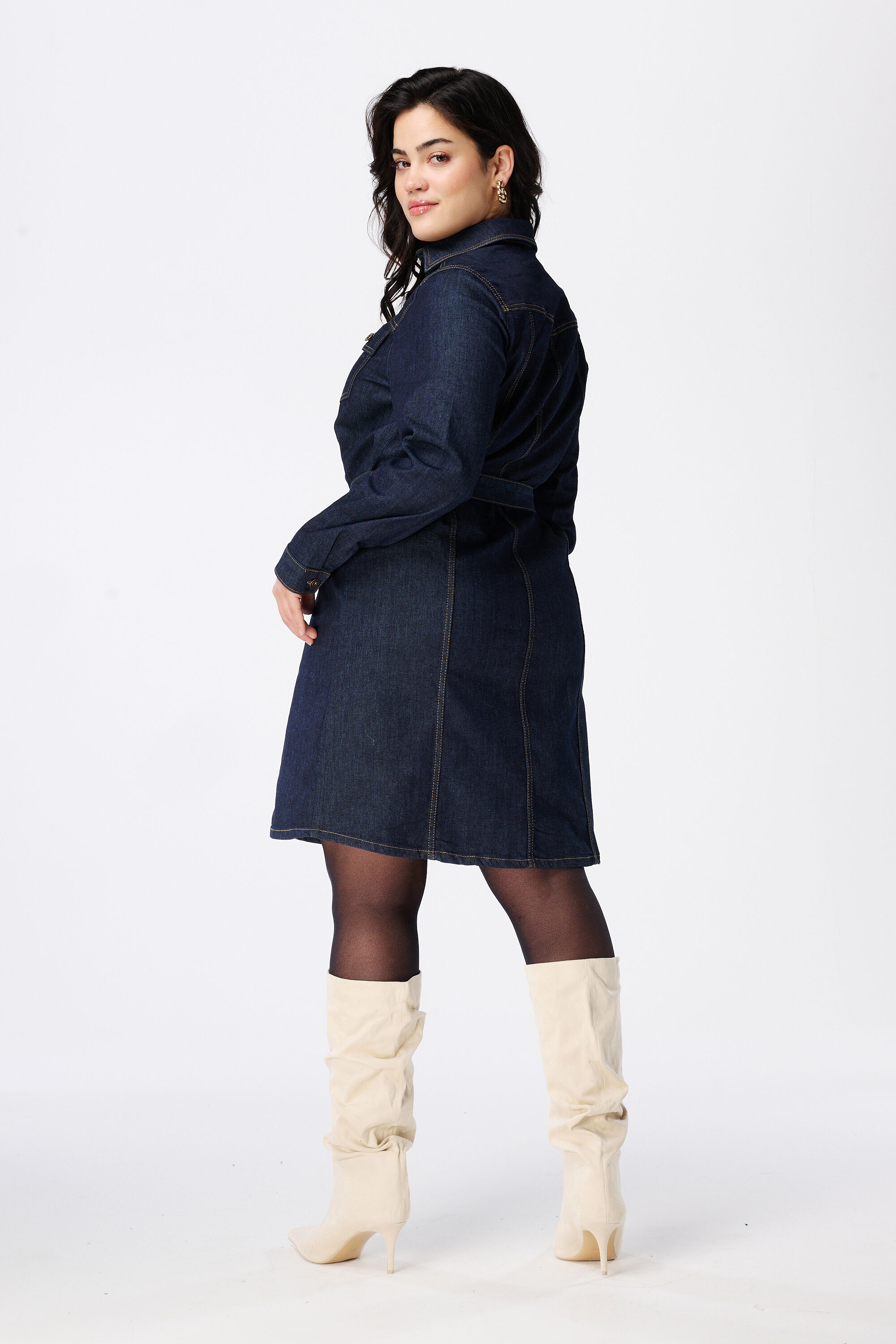 Denim jurk met ceintuur image number 3