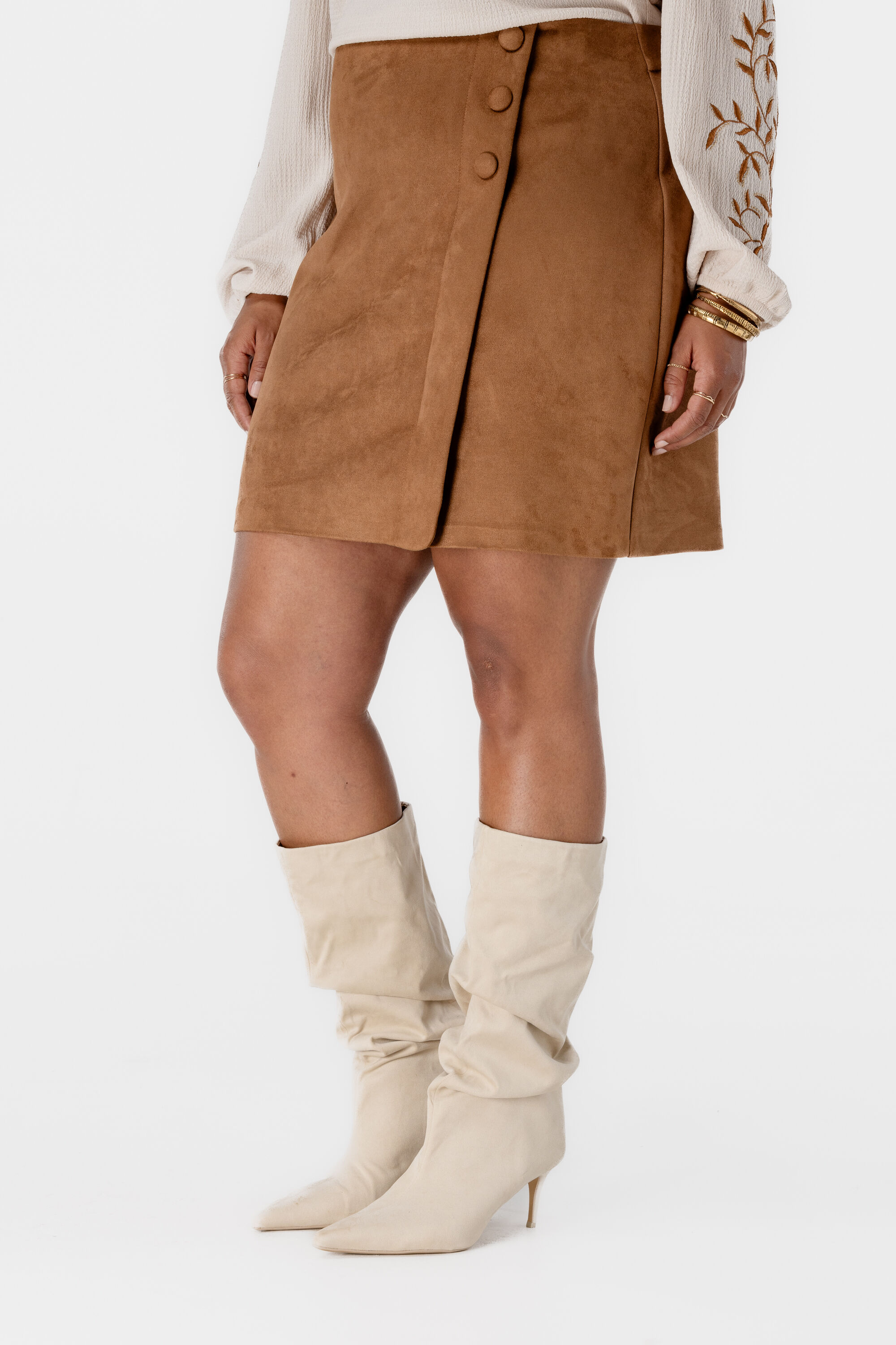 Rok met suede look en knoopdetail image number 5
