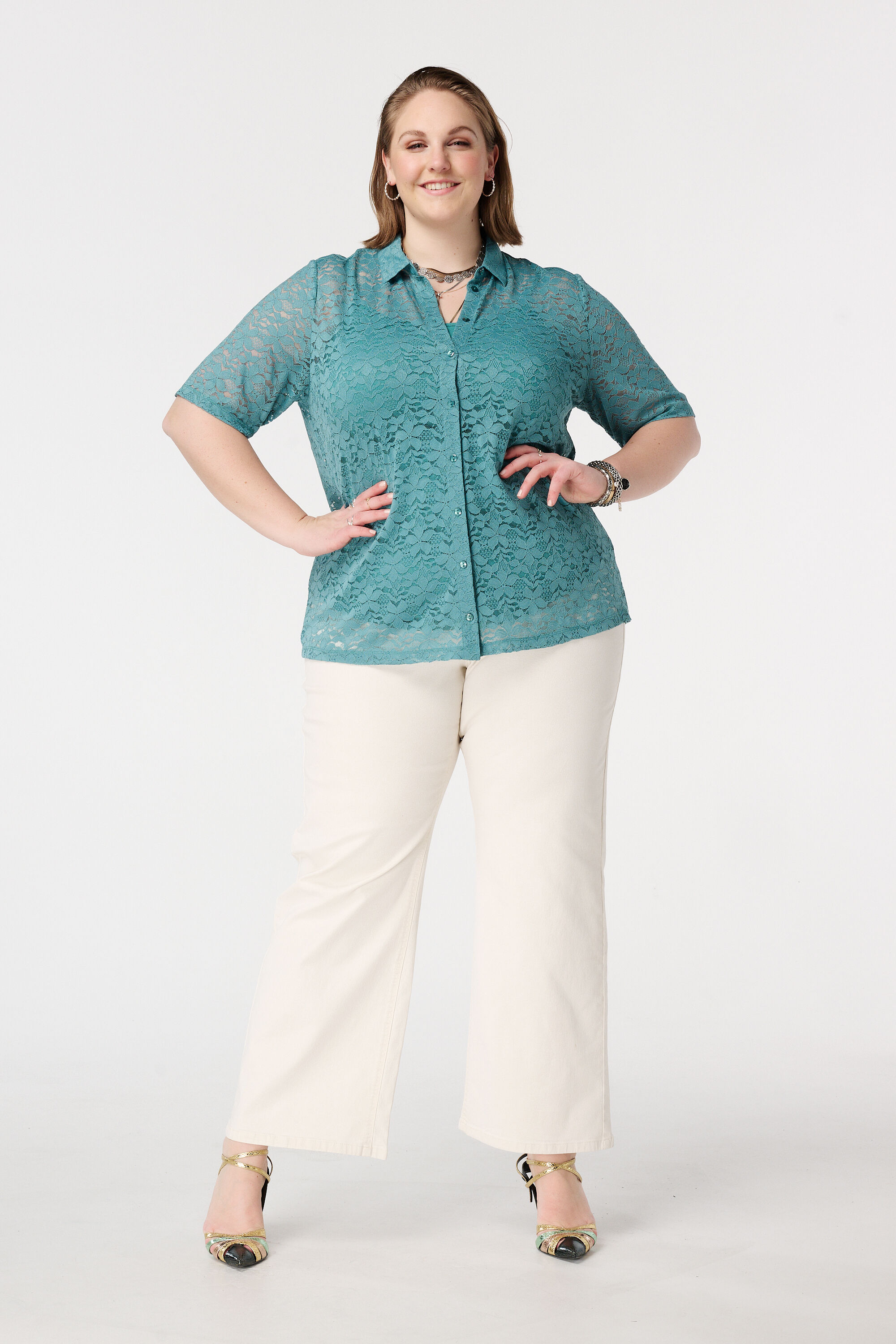 Kanten top met korte mouwen image number 5