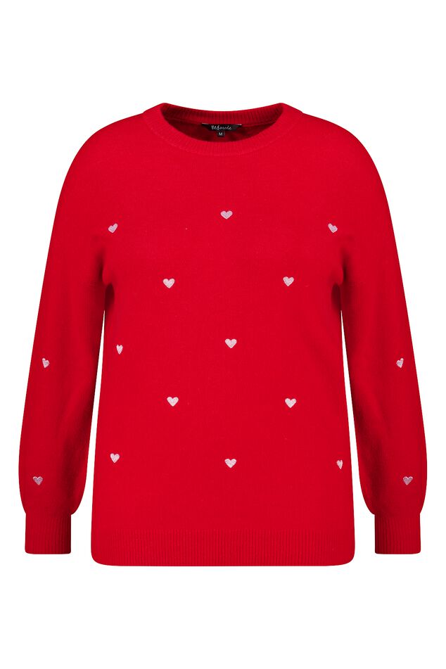 Fijn gebreide trui met geborduurde hartjes image number 1