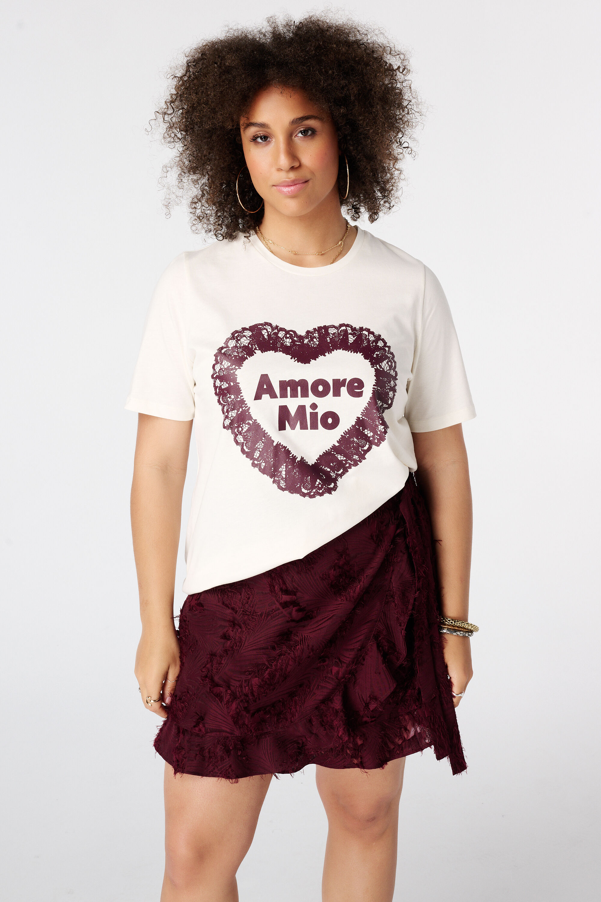 T-shirt met kanten artwork