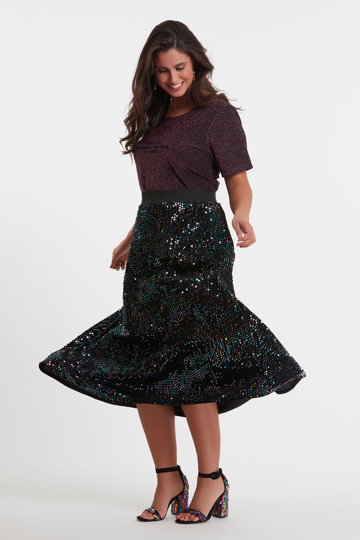 Lange glitter rok met pailletten image number 3