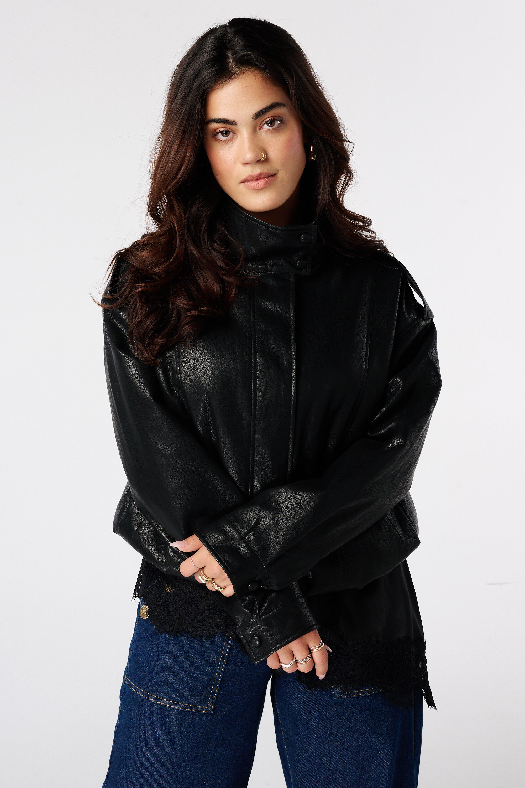 PU jacket met hoge kraag