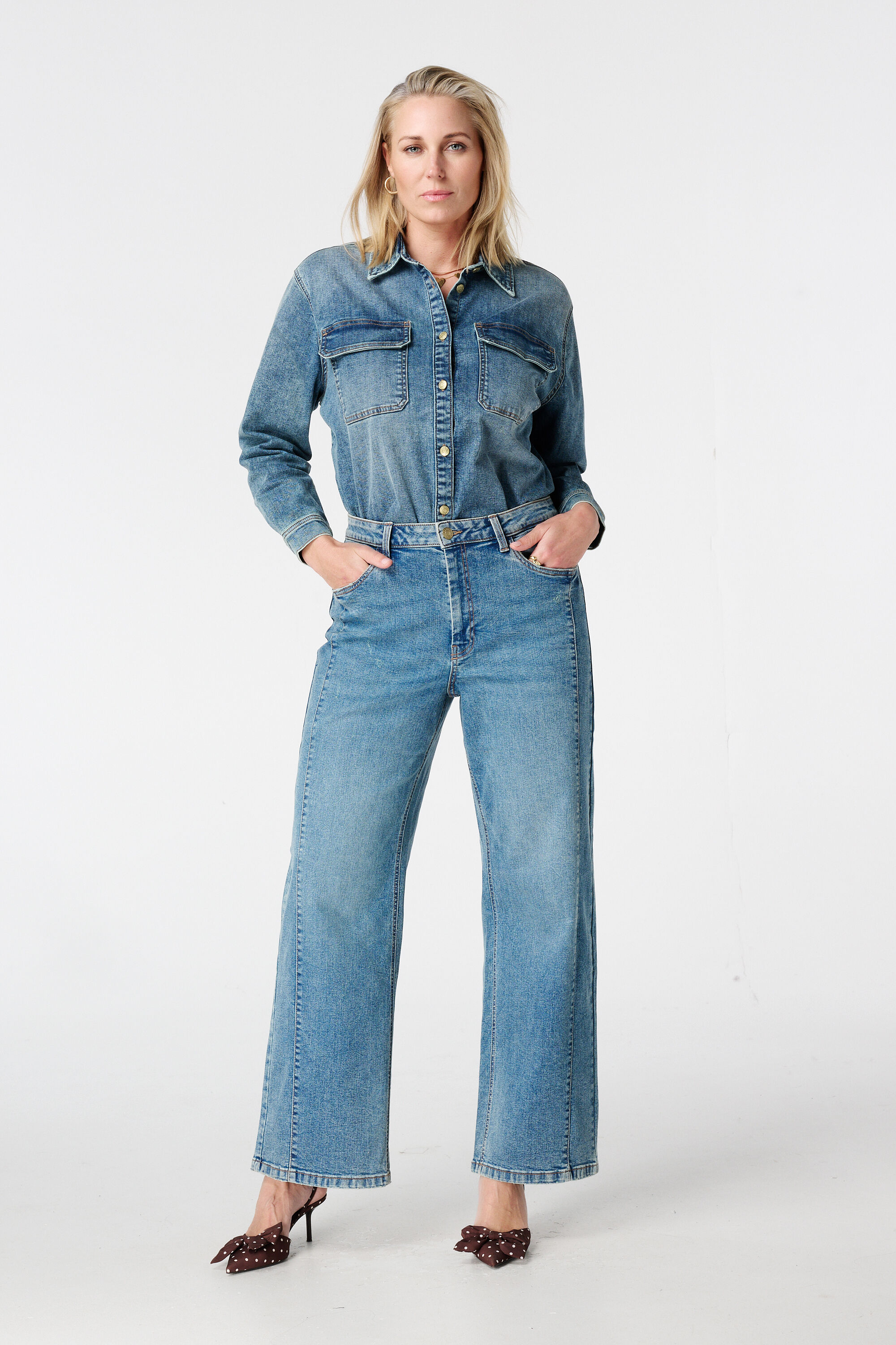 Stonewash jeans met boorden