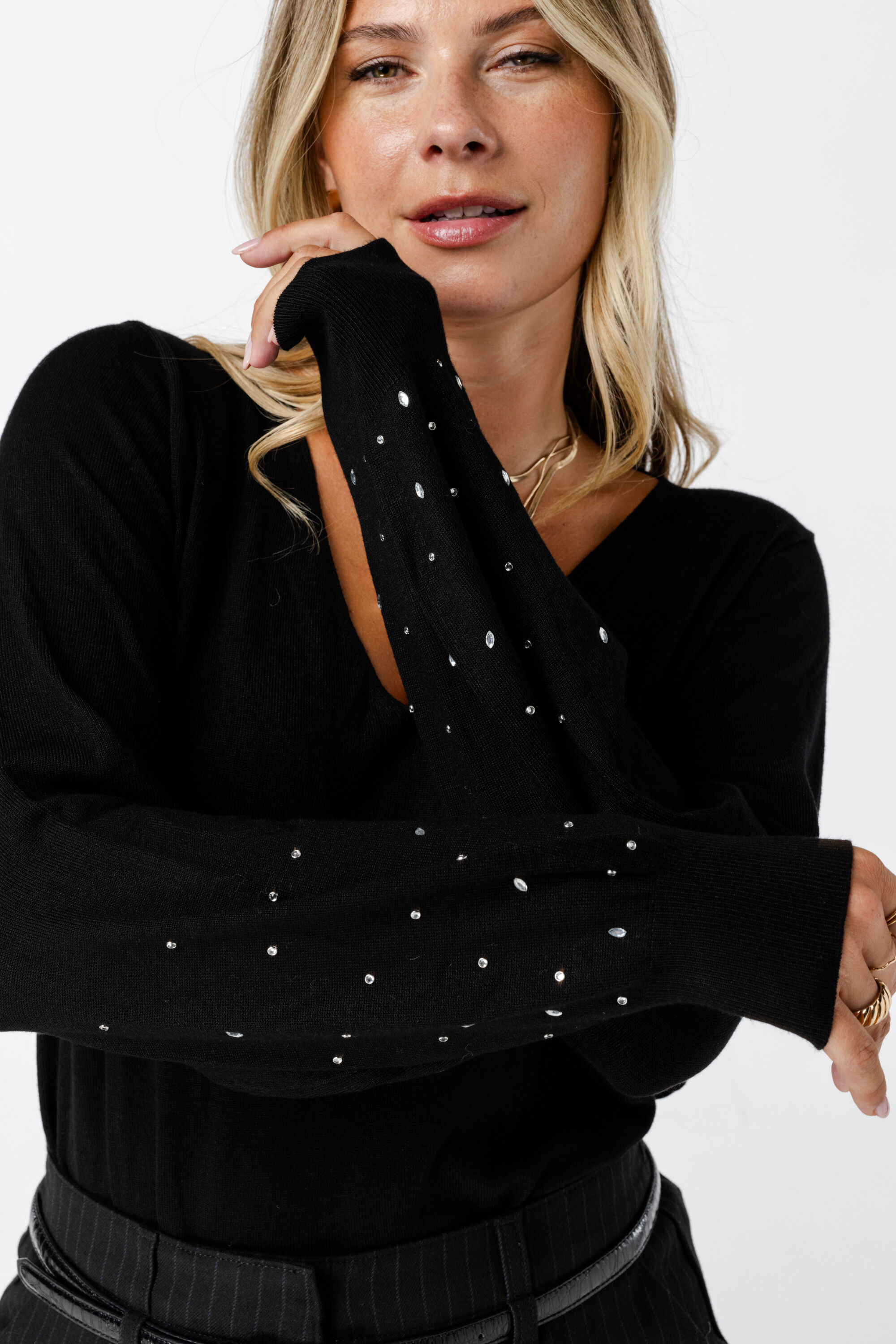 Fijngebreide trui met glinster detail image number 4