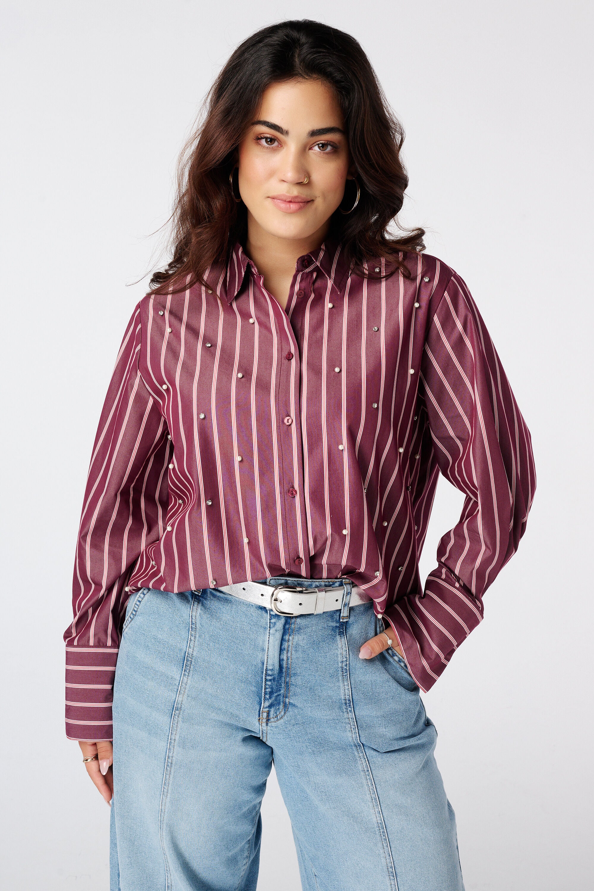 Gestreepte blouse met parels