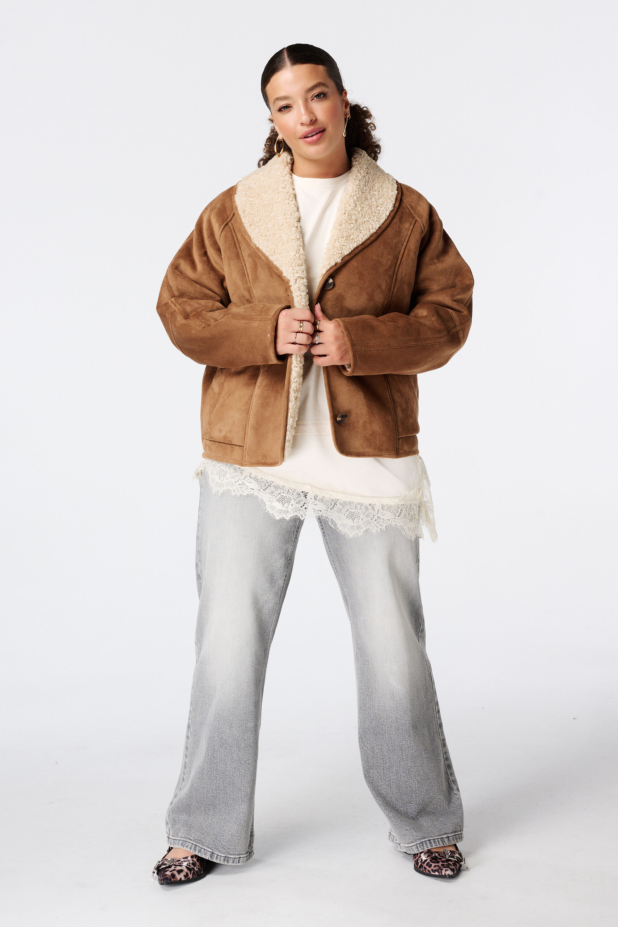 Jas in suedine look met teddy kraag  image number 5
