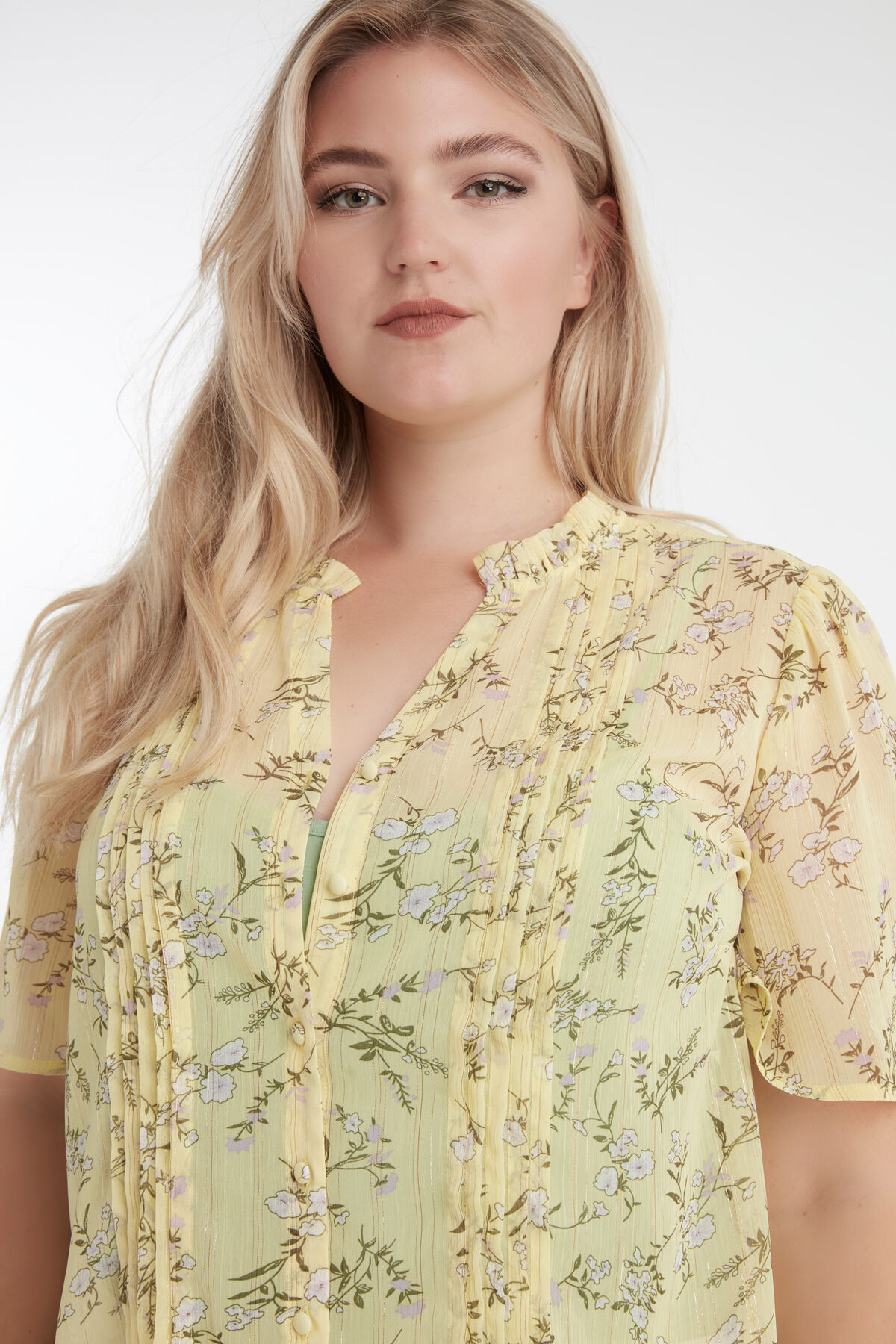 Blouse met bloemen en lurex strepen image number 5