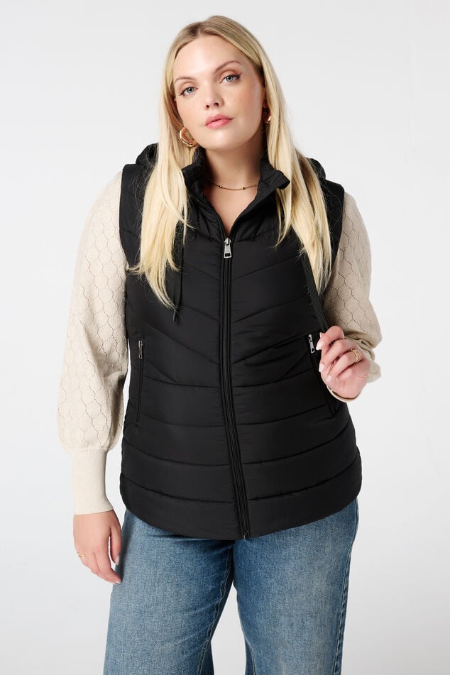 Gewatteerde bodywarmer met capuchon image number 0