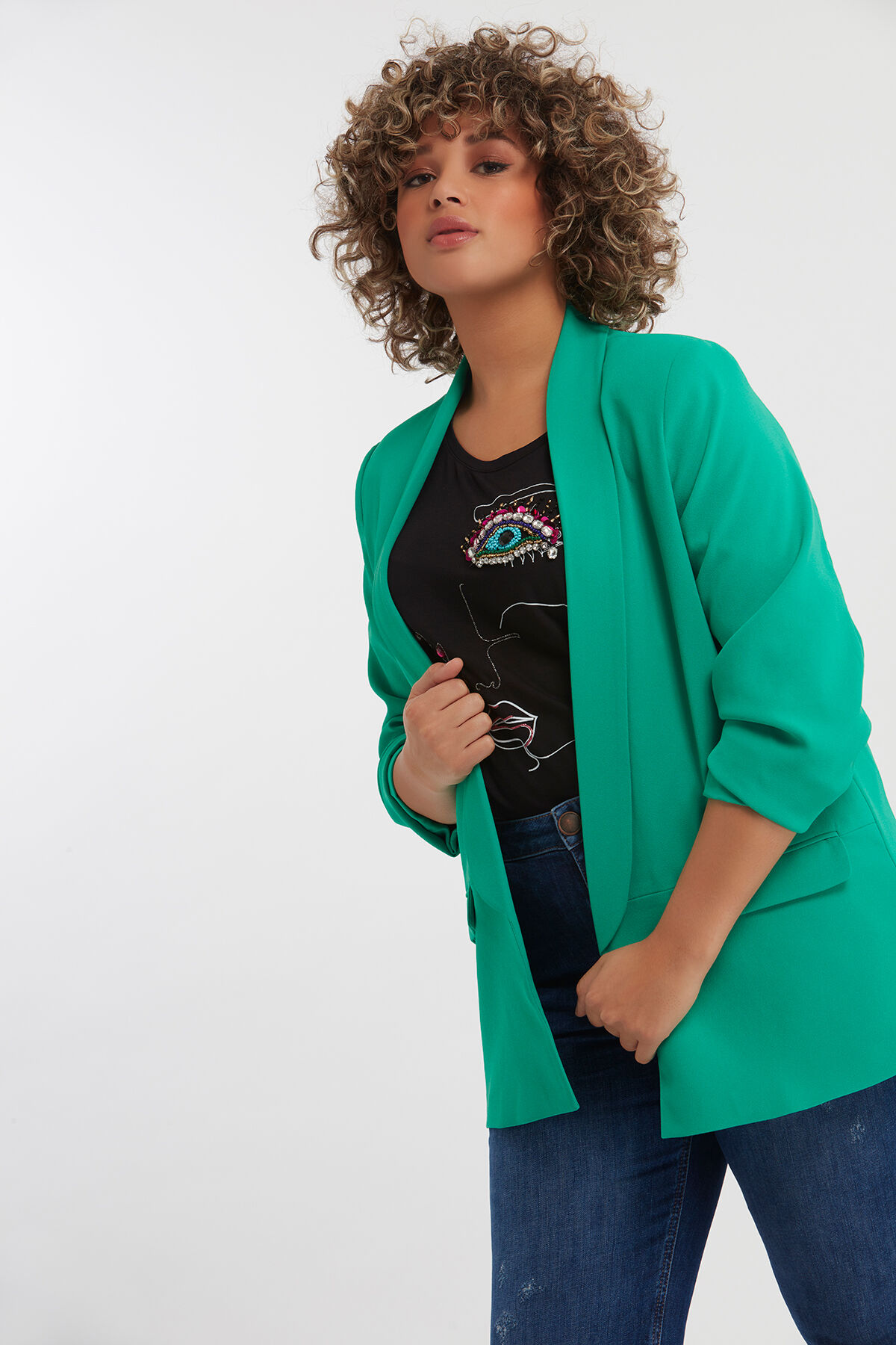 Cr&ecirc;pe blazer met rimpel effect image number 3