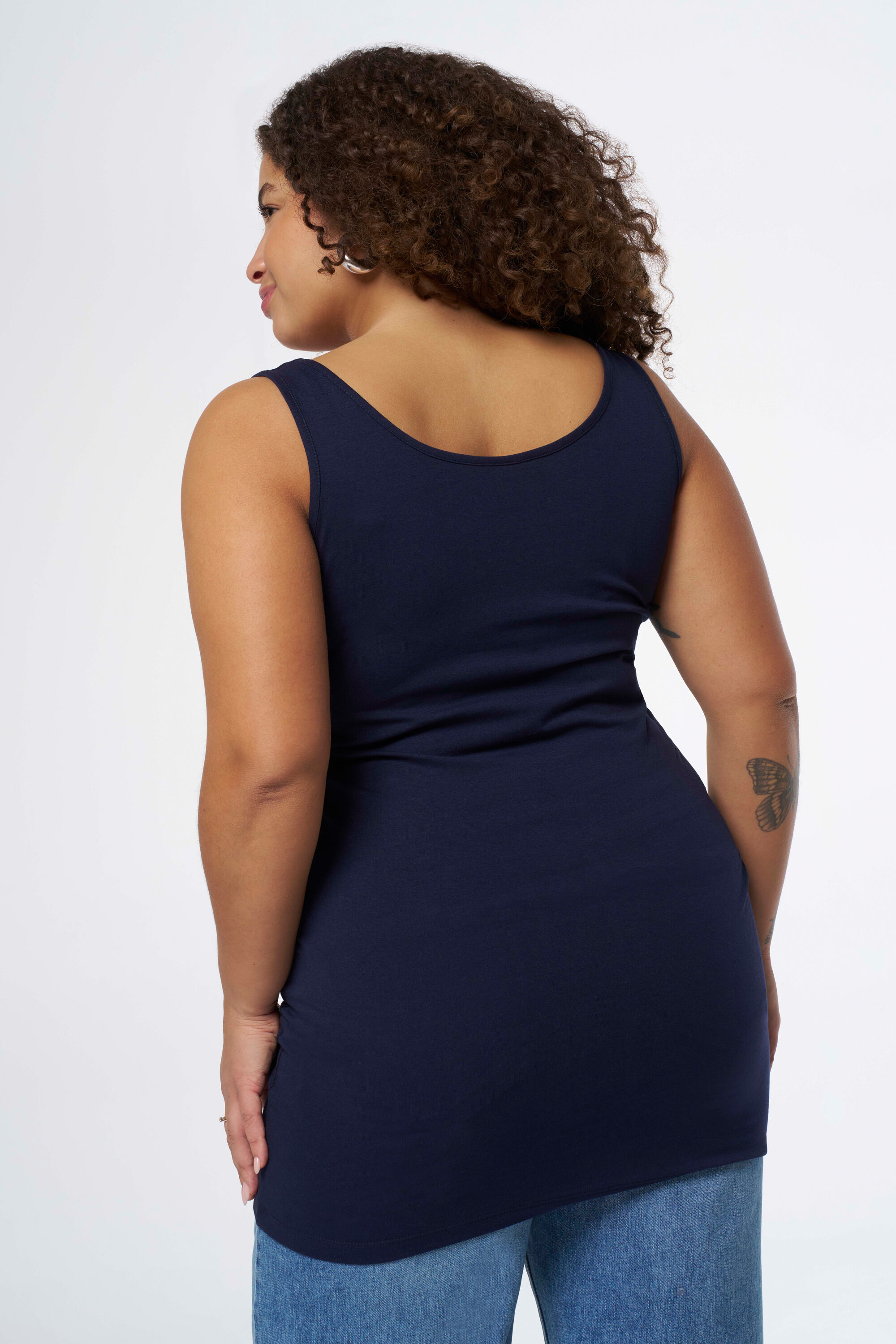 Dames Katoenen lange singlet Navy blauw MS Mode