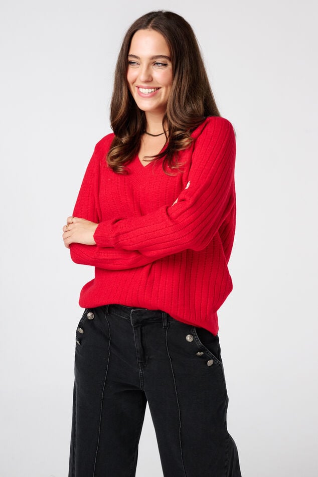 Fijn gebreide trui met patroon image number 0