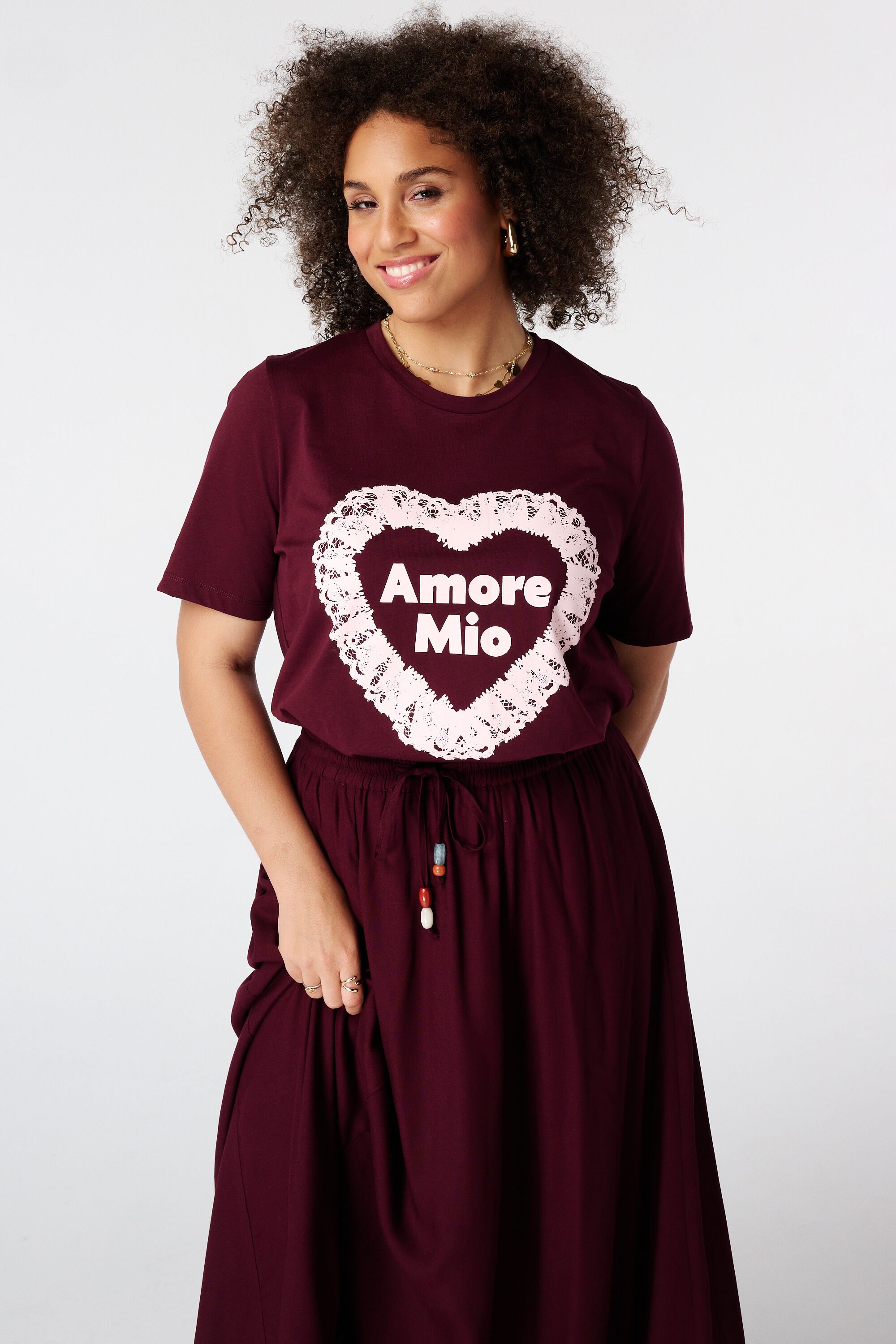 T-shirt met kanten artwork