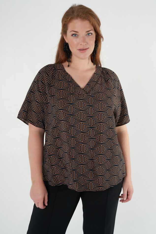 V-hals blouse met korte mouwen en print image number 6