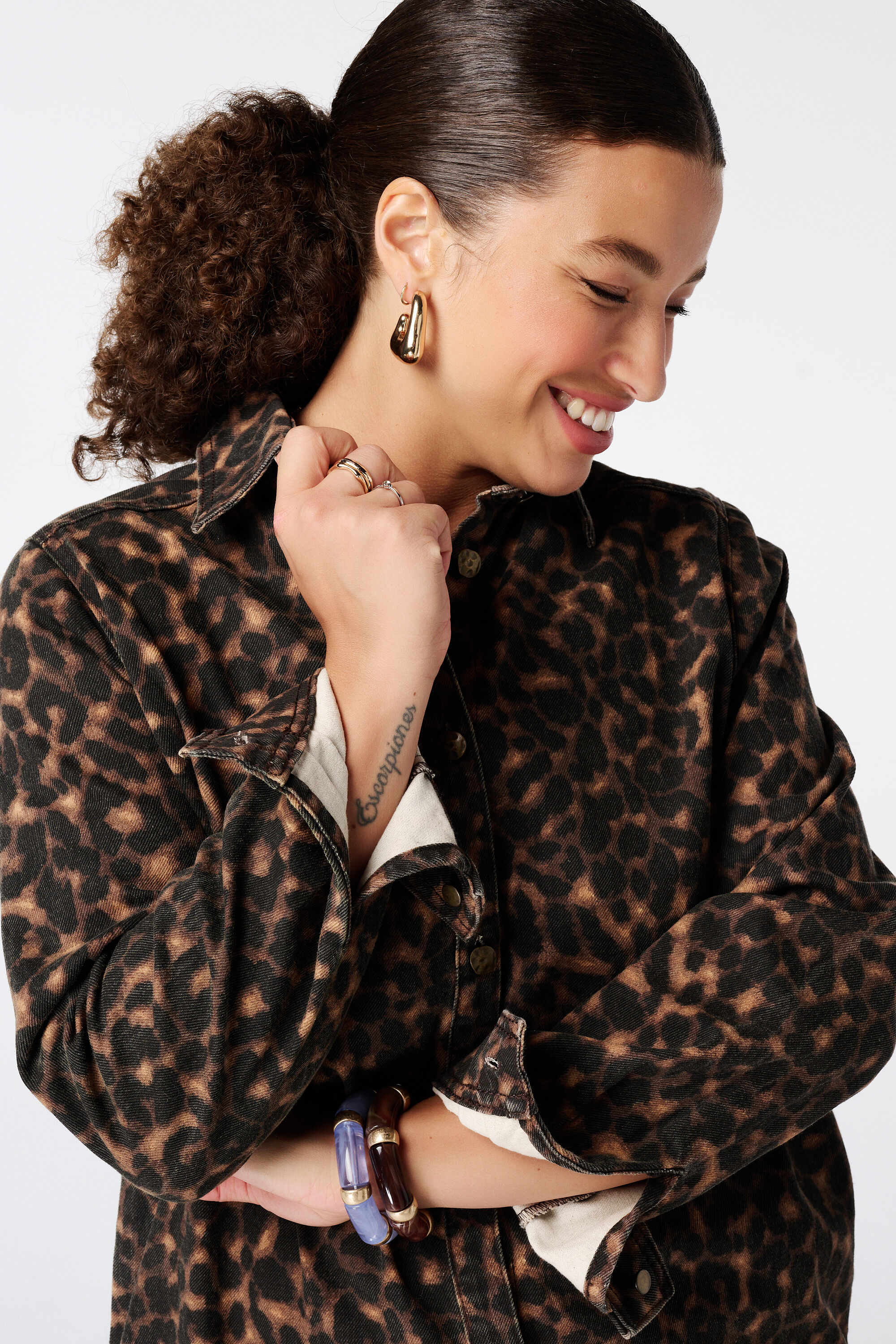 Denim jurk met animal print image number 4