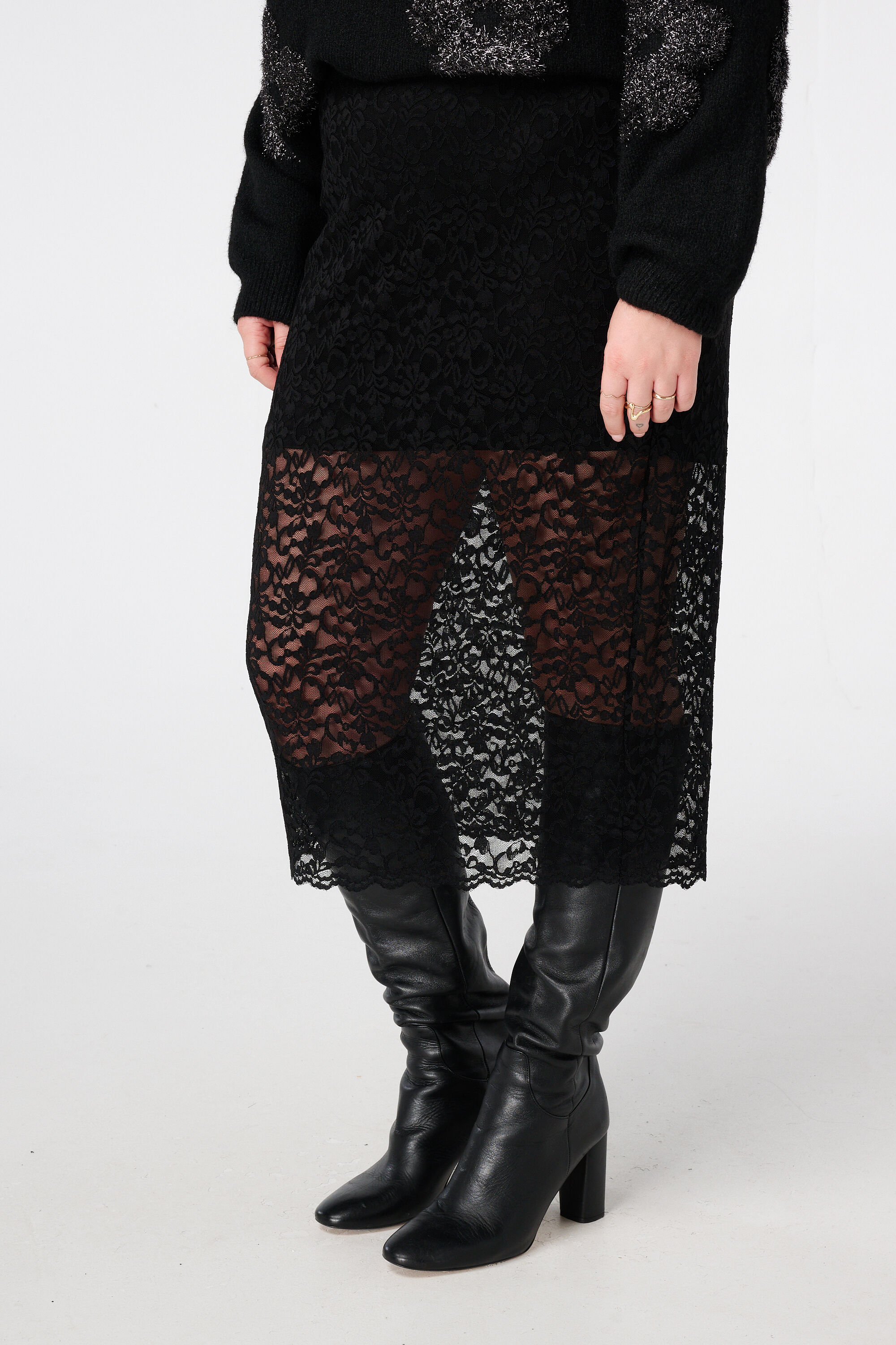 Midi rok van kant met onderrok image number 5