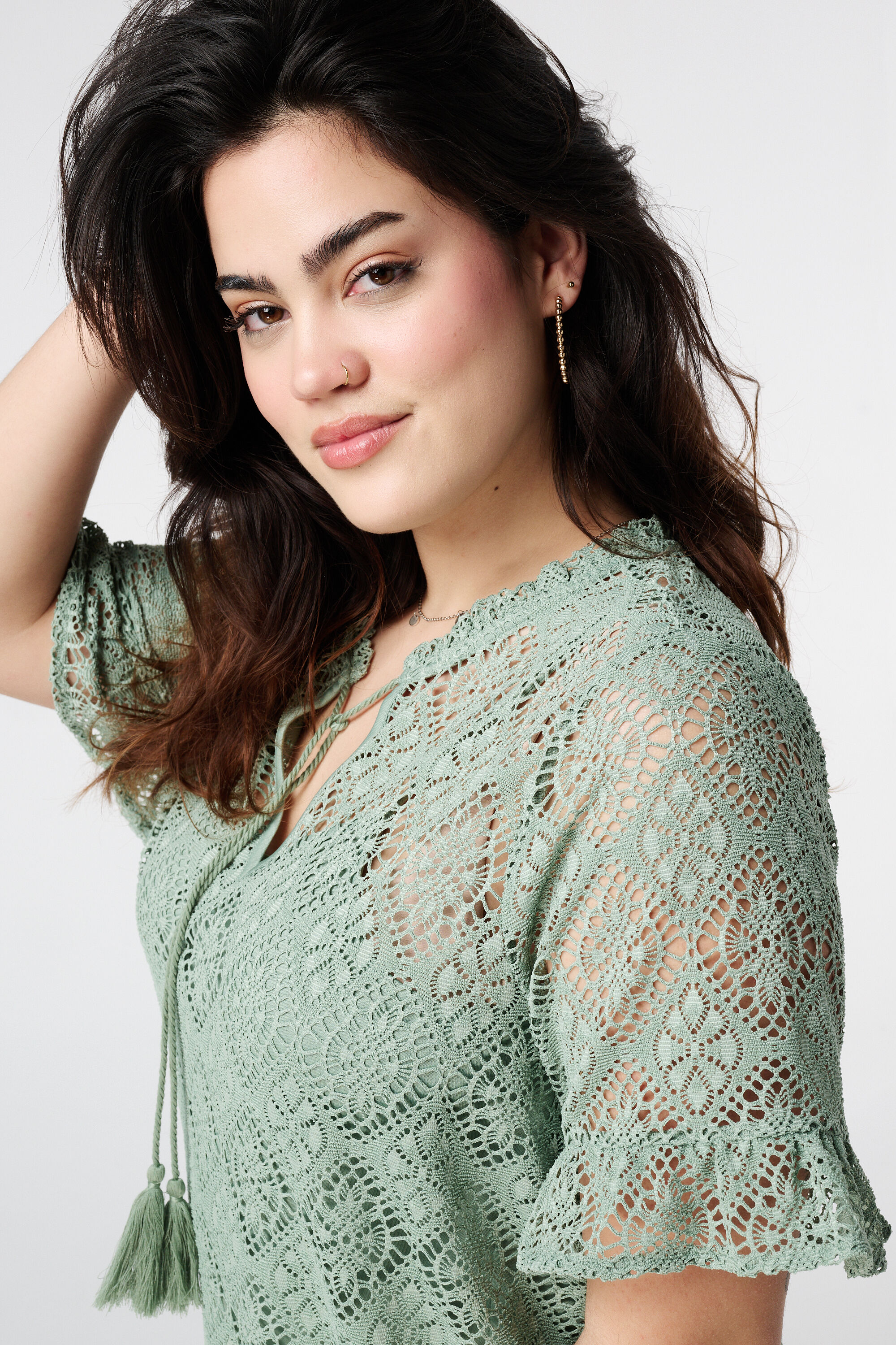 Kanten top met korte mouwen  image number 4